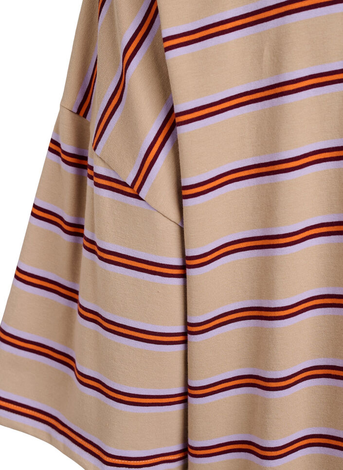 Ylisuuri T-paita raidoilla ja 1/2-hihoilla, Beige, Packshot image number 3