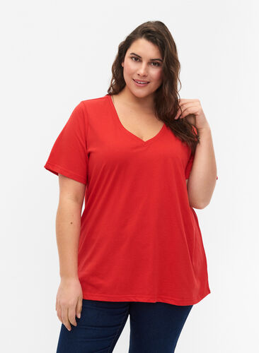 FLASH - T-paita v-pääntiellä, High Risk Red, Model image number 0