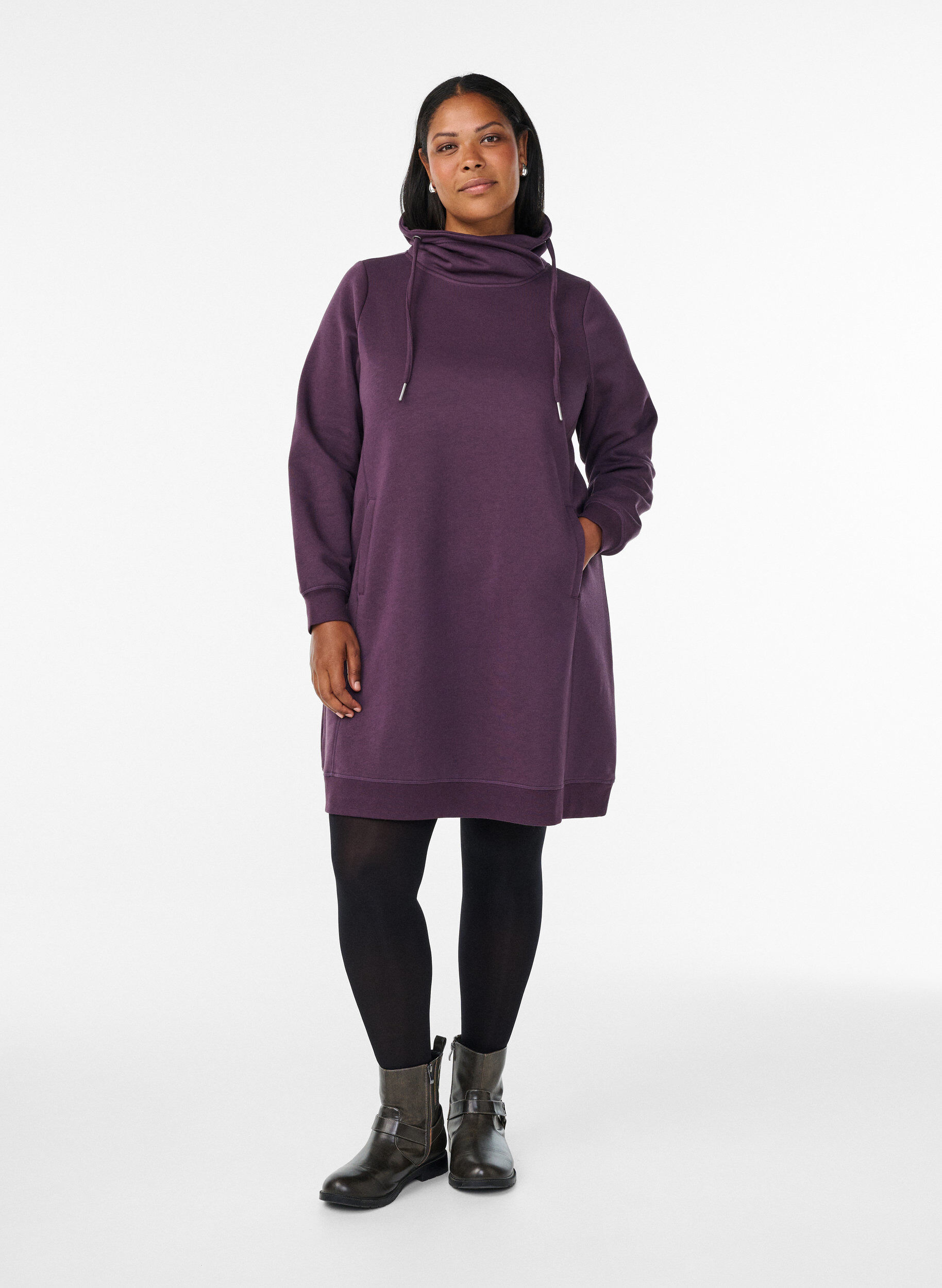ZizziLyhyt swetarimekko korkealla kauluksella ja taskuilla, Violetti, Model image number 1