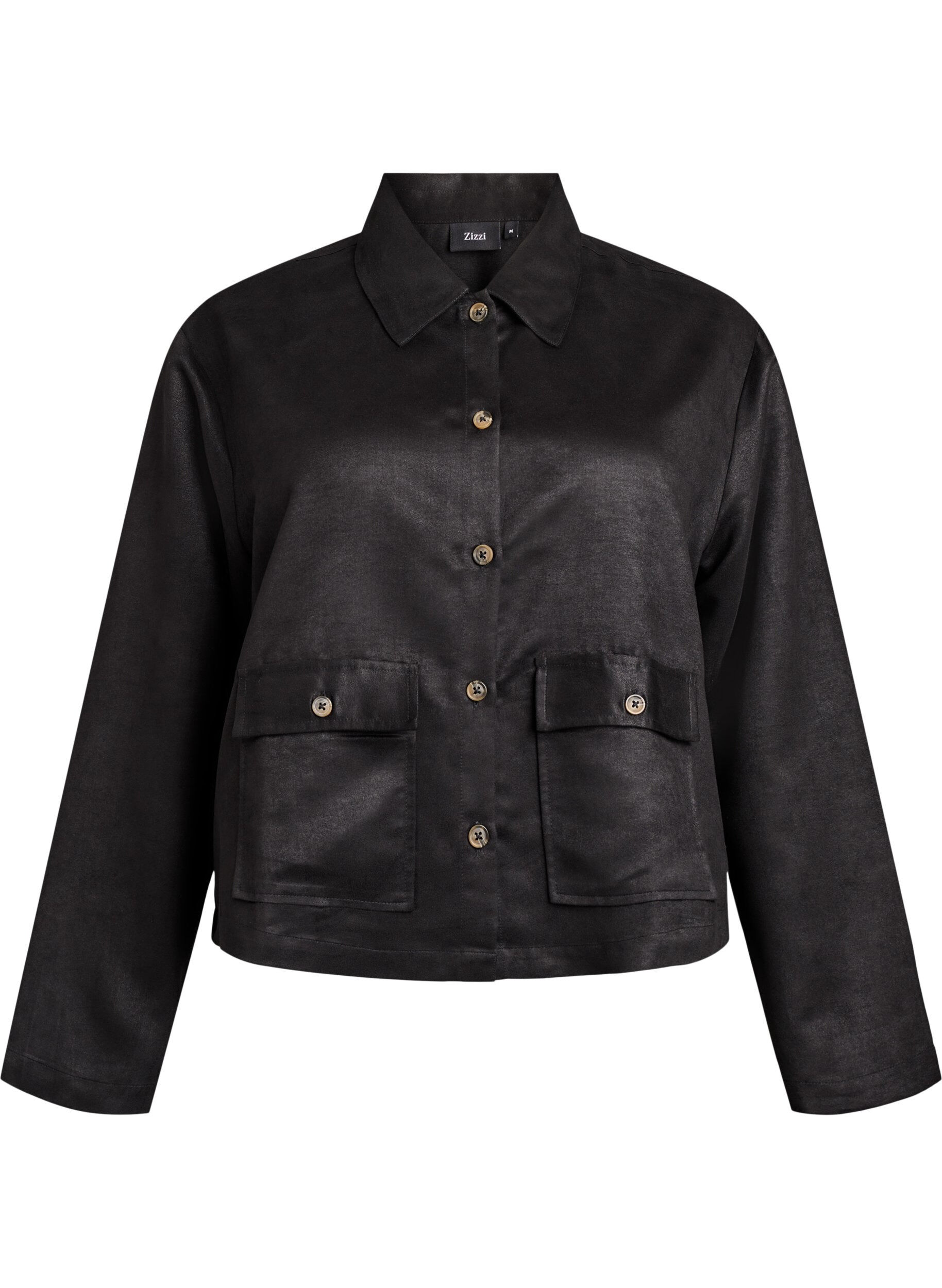 Lyhyt mokkanahkaj&auml;ljitelm&auml;takki taskuilla