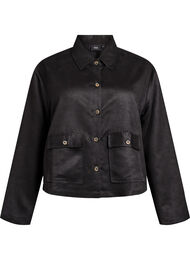 Lyhyt mokkanahkajäljitelmätakki taskuilla, Musta