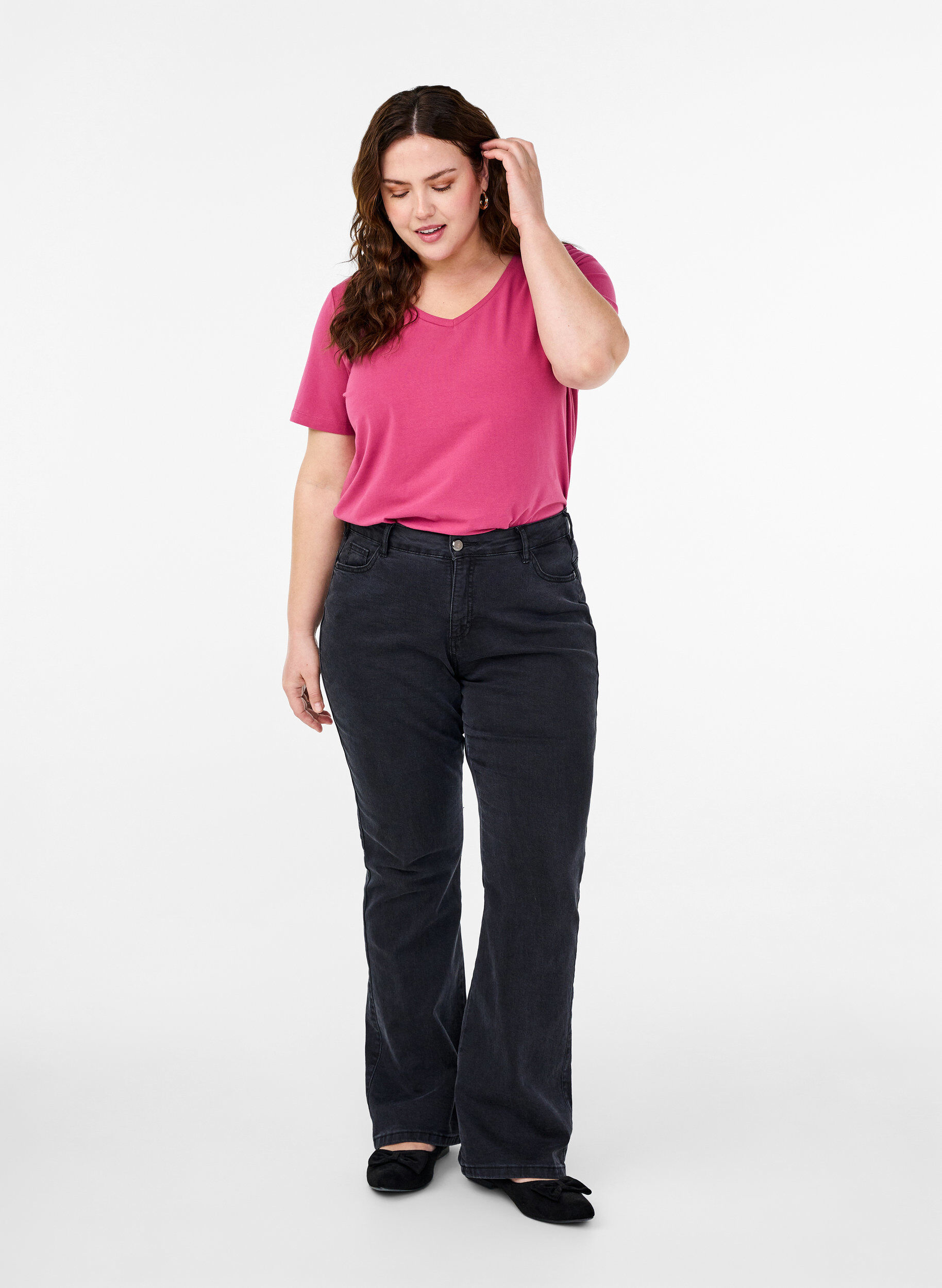 Zizzi Yksiv&auml;rinen puuvillainen T-paita, Punainen, Model image number 1