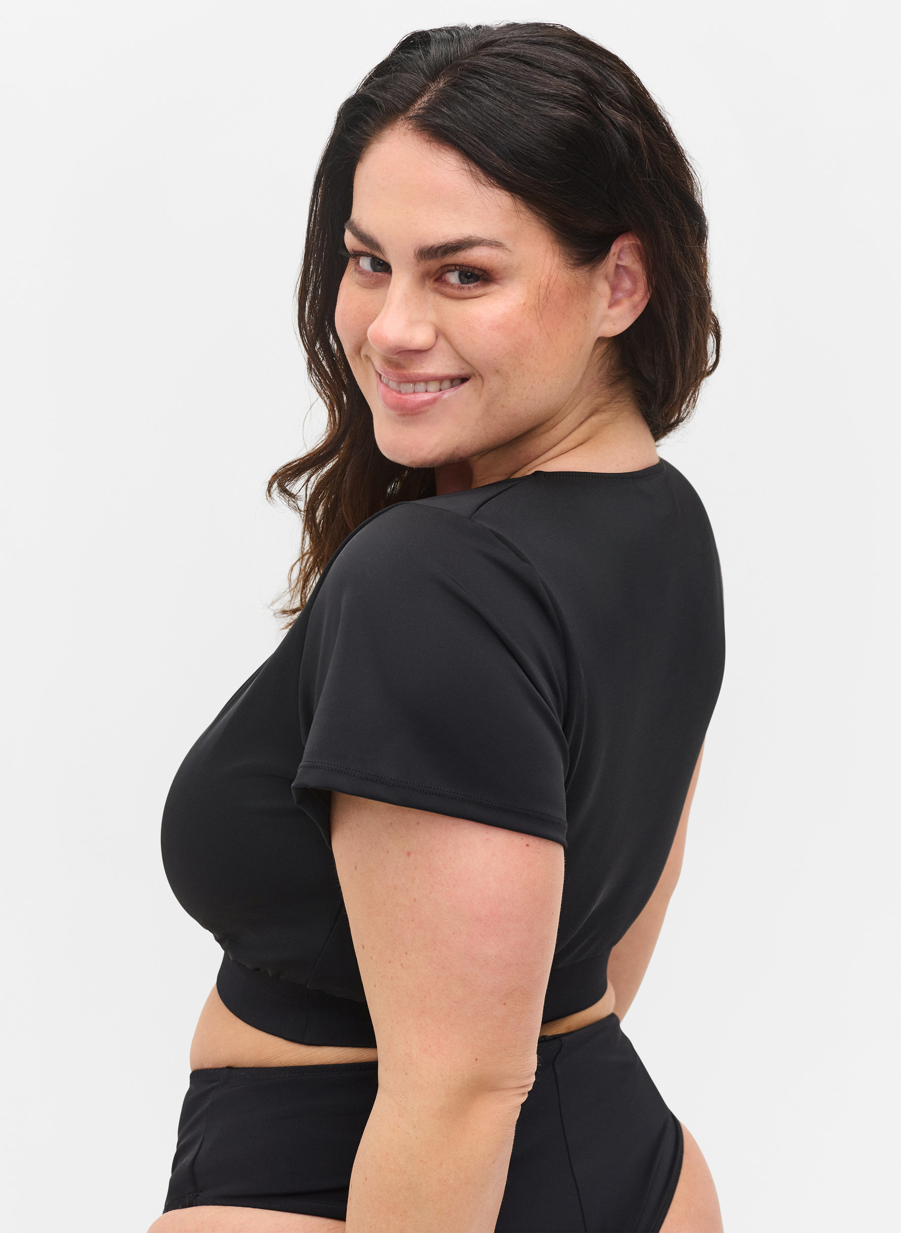 Lyhythihainen uimatoppi v-aukolla , Black, Model