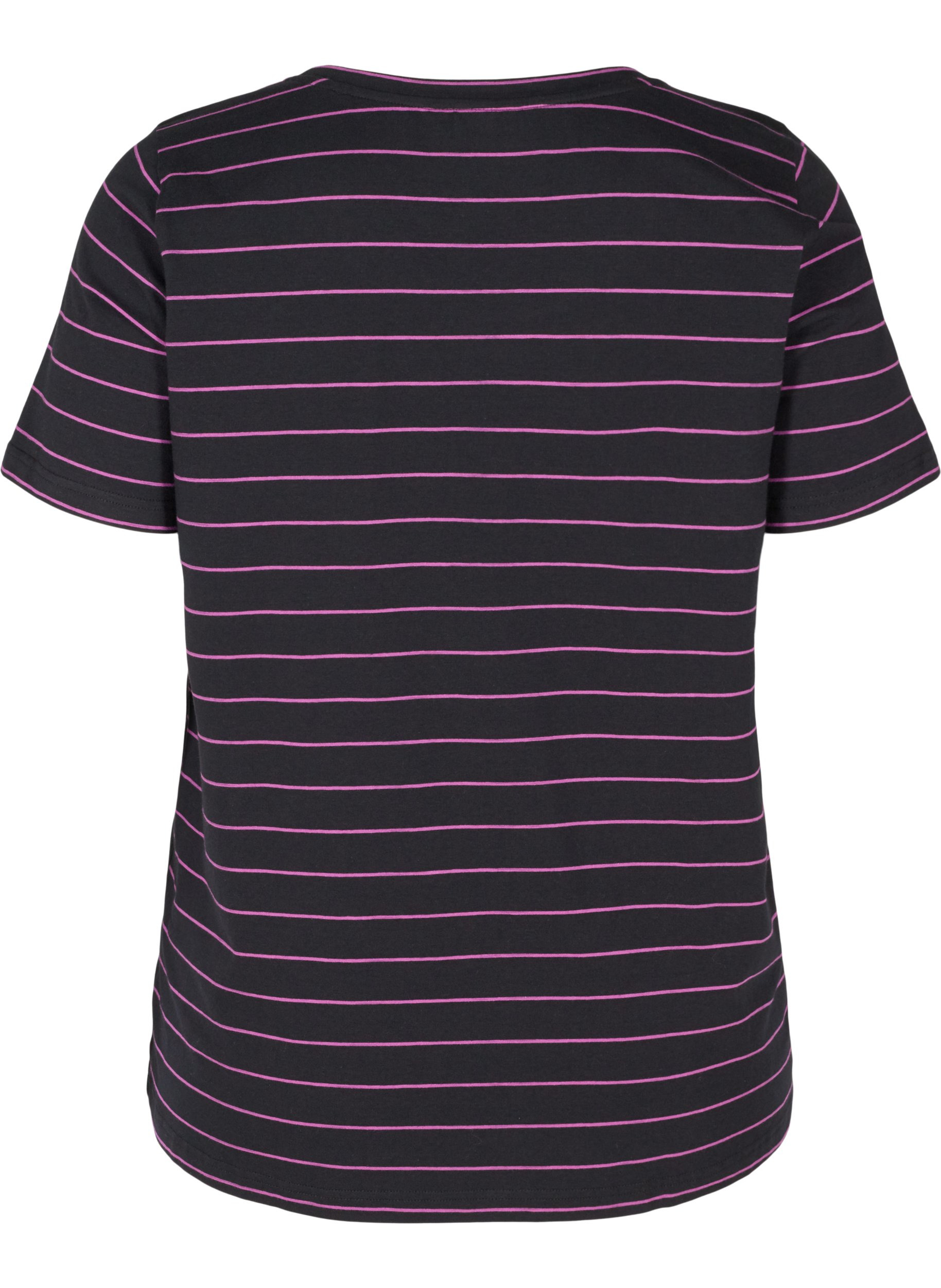 Raidallinen t-paita puuvillasta , Black w. Purple , Packshot image number 1