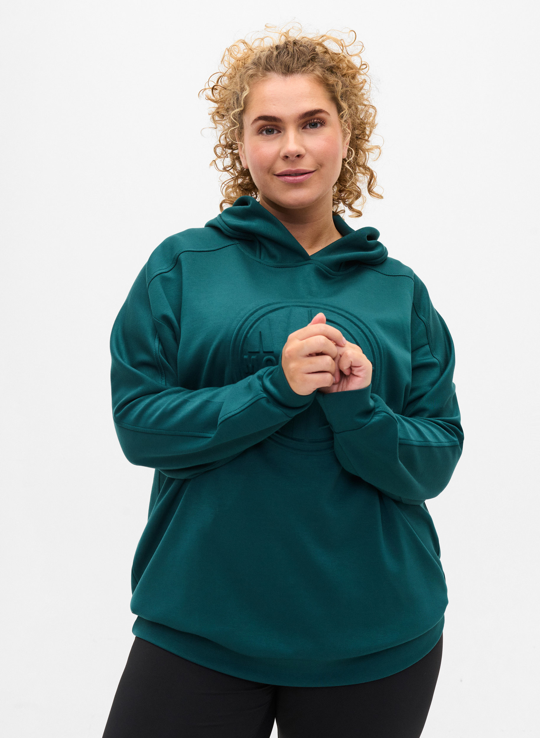Väljä svetari hupulla, Deep Teal, Model