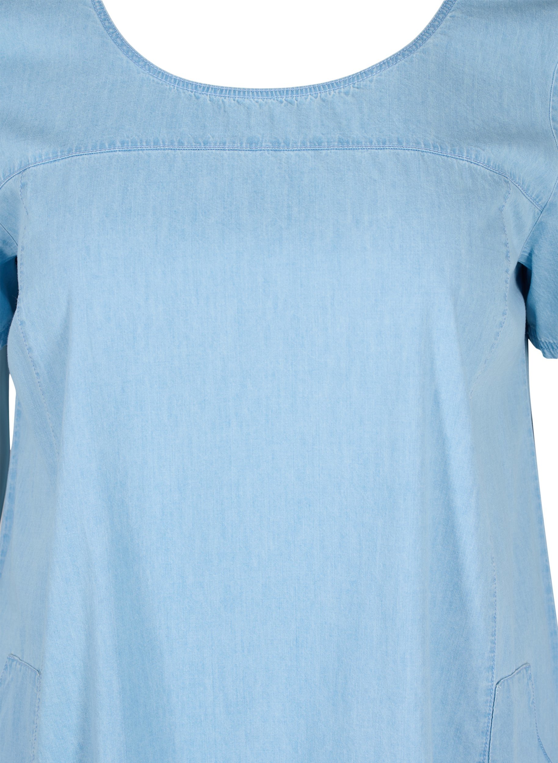 Lyhythihainen farkkumekko taskuilla , Light blue denim, Packshot image number 2