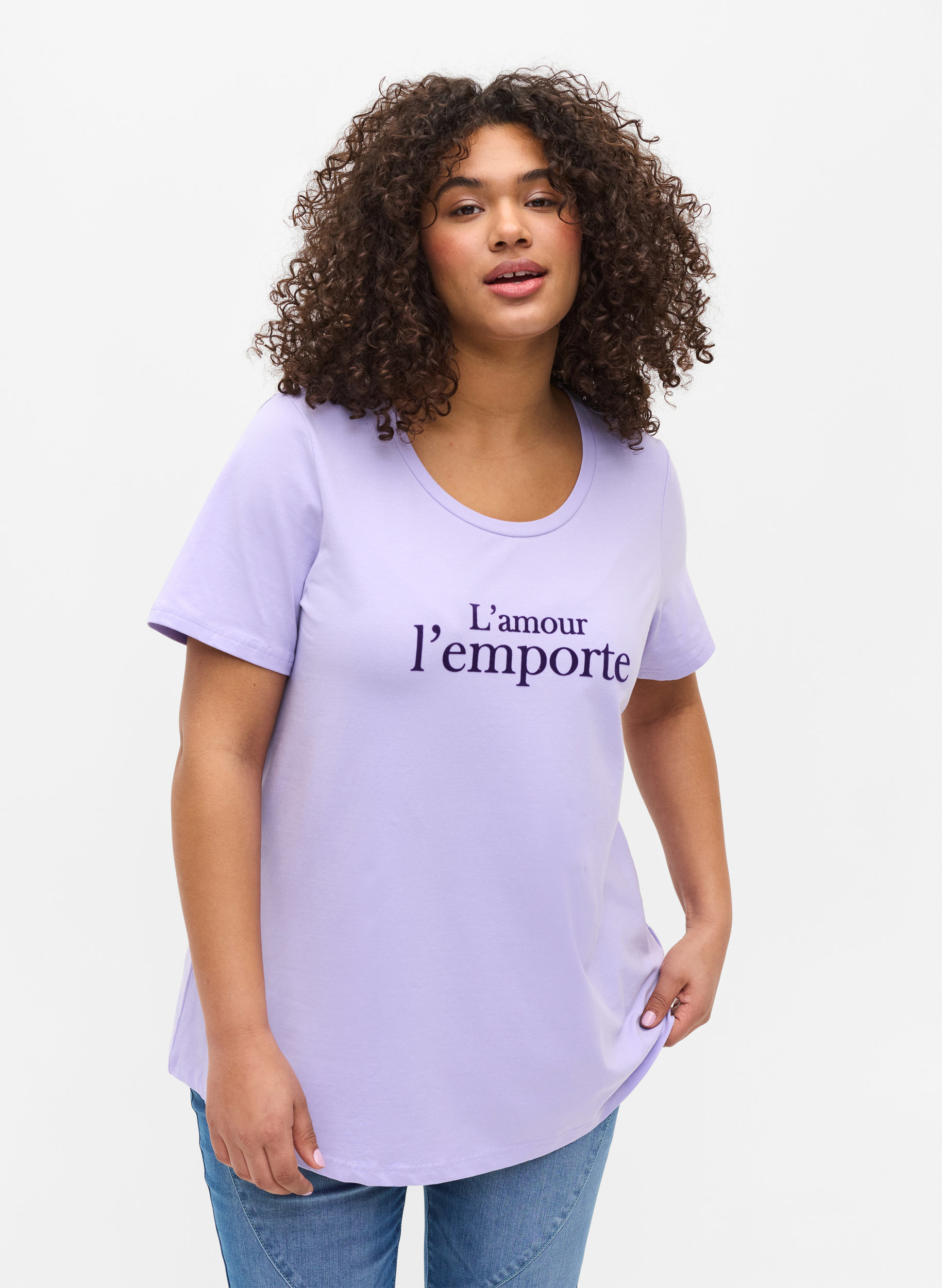 Lyhythihainen puuvillainen t-paita painatuksella,  Lavender LAMOUR, Model image number 0