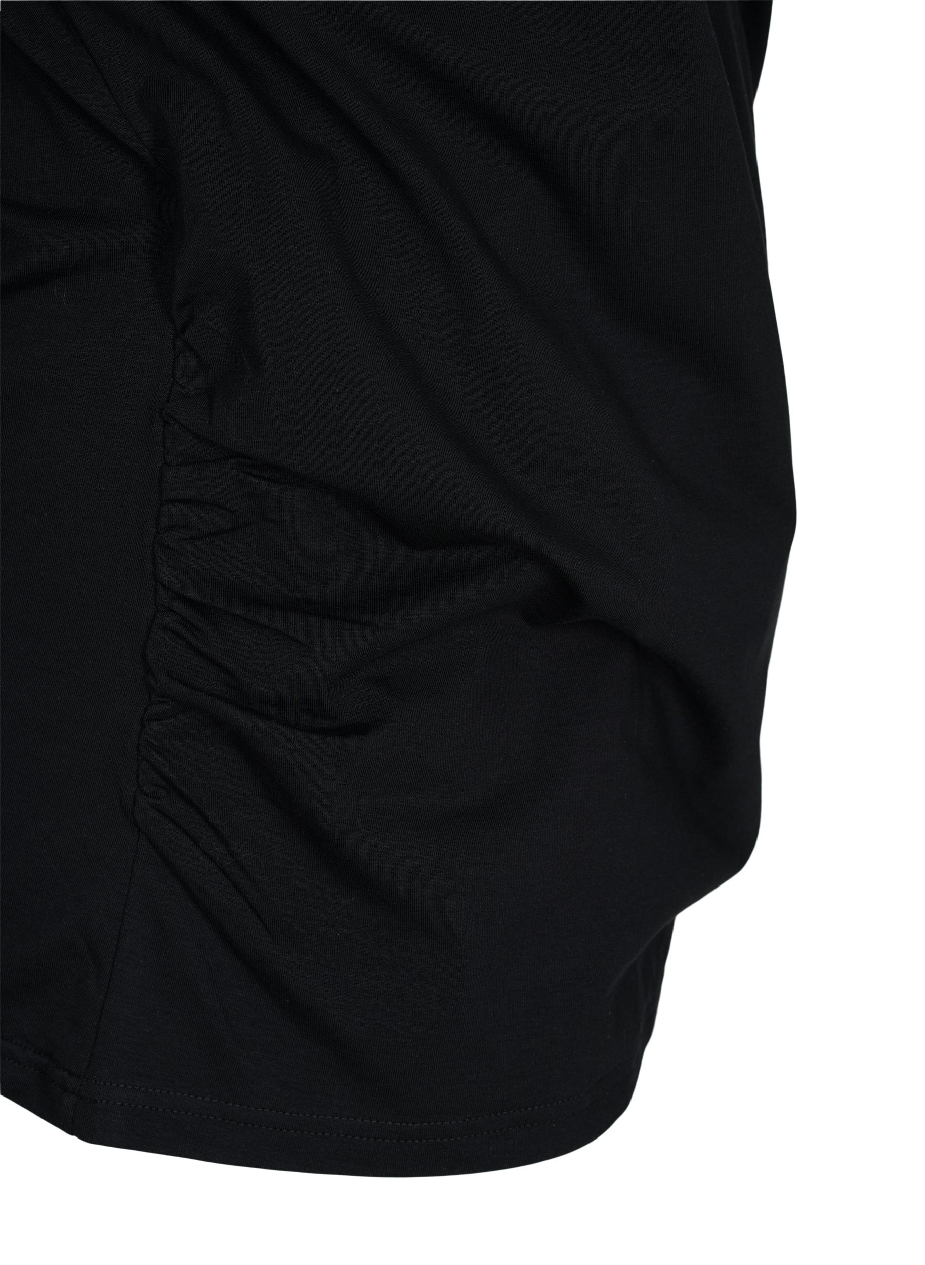 Puuvillapusero 3/4-hihoilla ja kietaisuvaikutelmalla, Black, Packshot image number 3