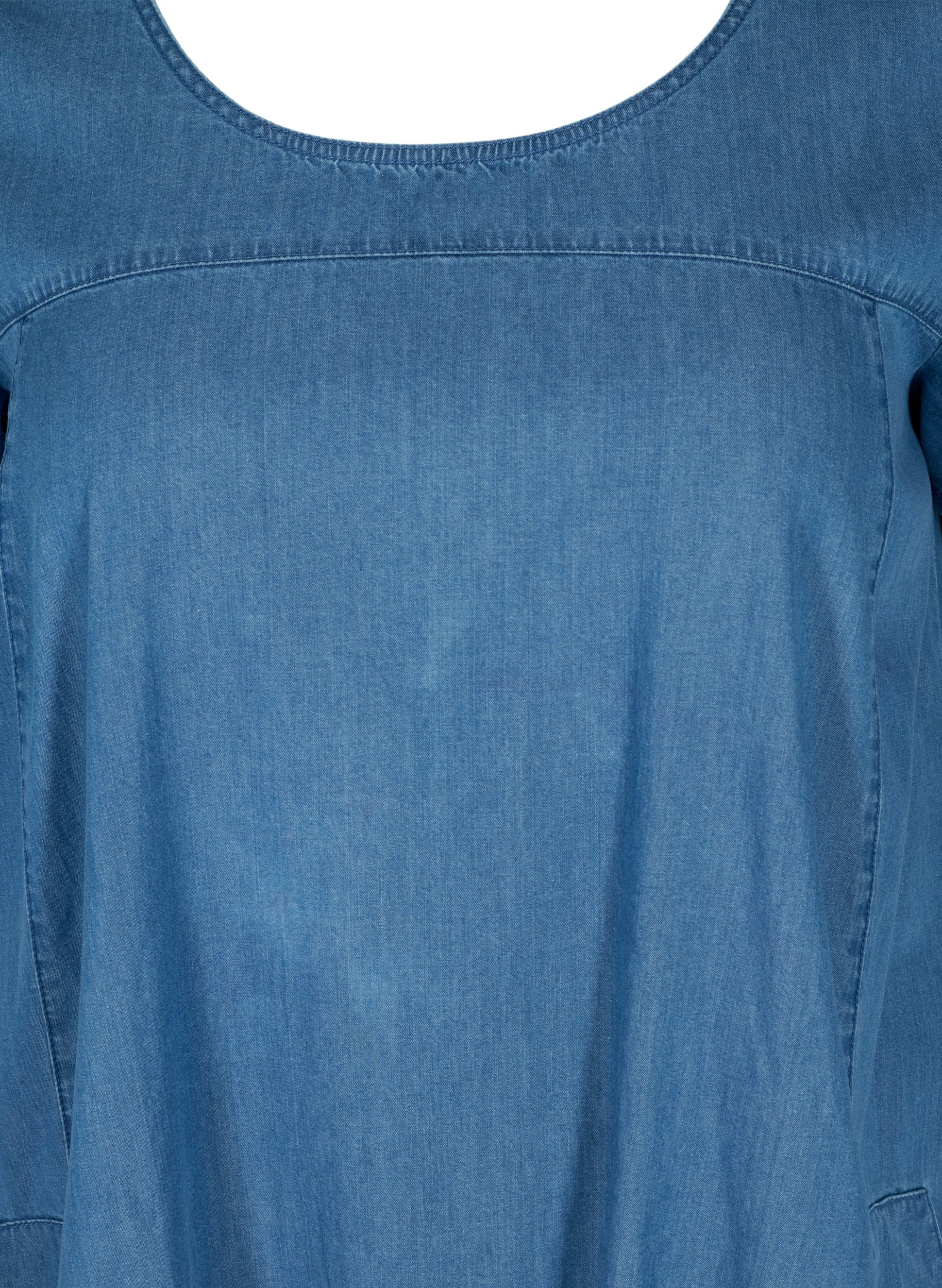 Lyhythihainen farkkumekko taskuilla , Blue denim, Packshot image number 2