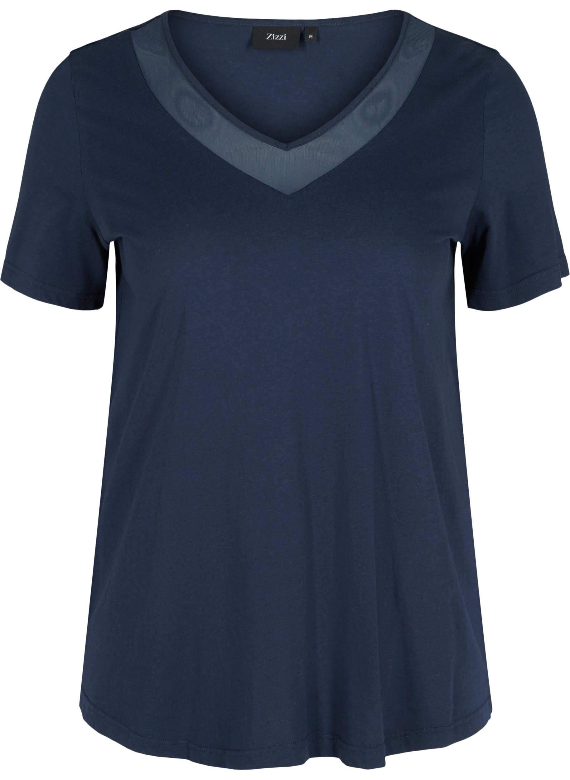 Lyhythihainen t-paita v-aukolla ja mesh-kankaalla, Navy Blazer, Packshot image number 0