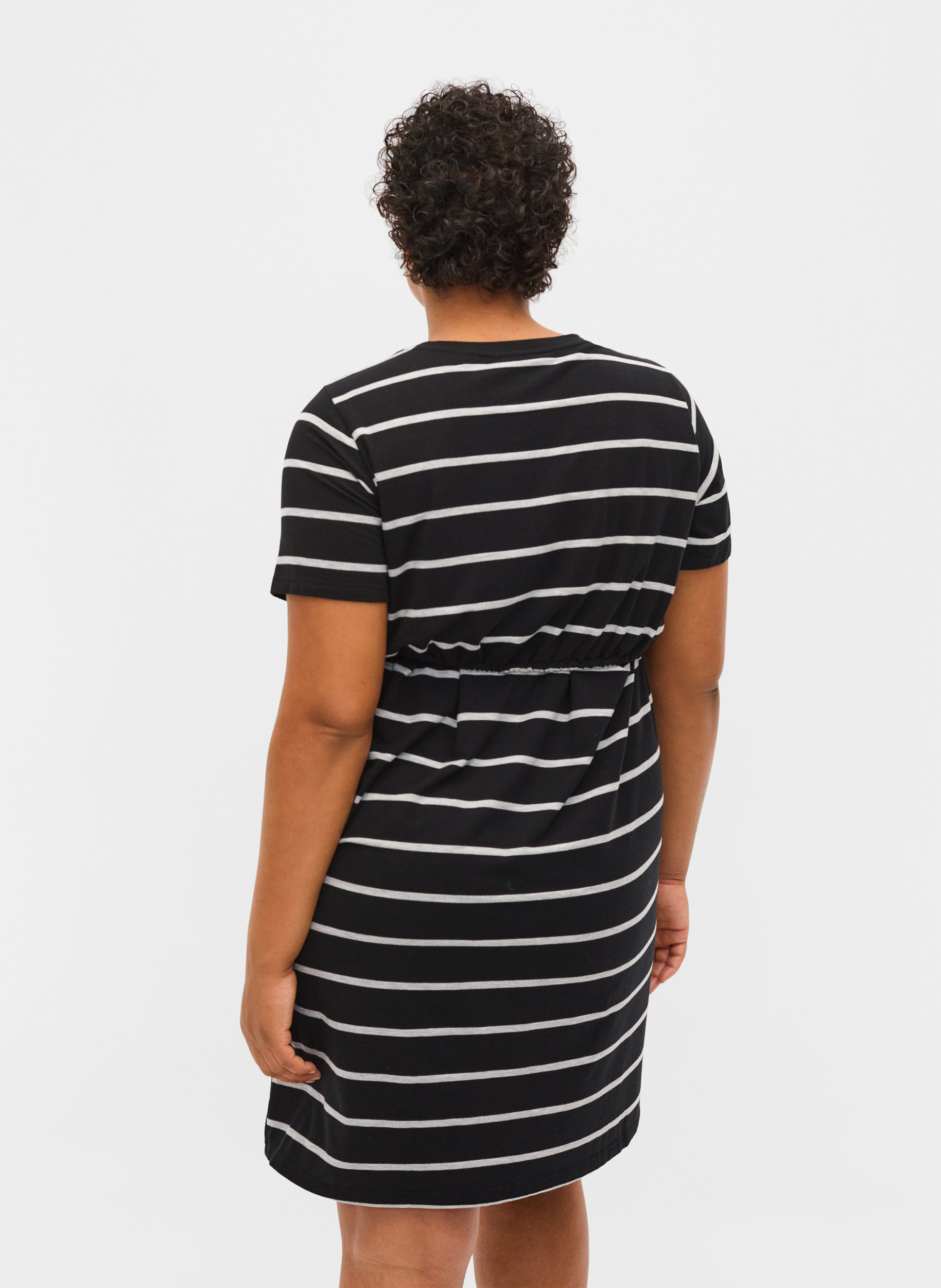 Raidallinen äitiysmekko viskoosia, Black Grey Stripe, Model