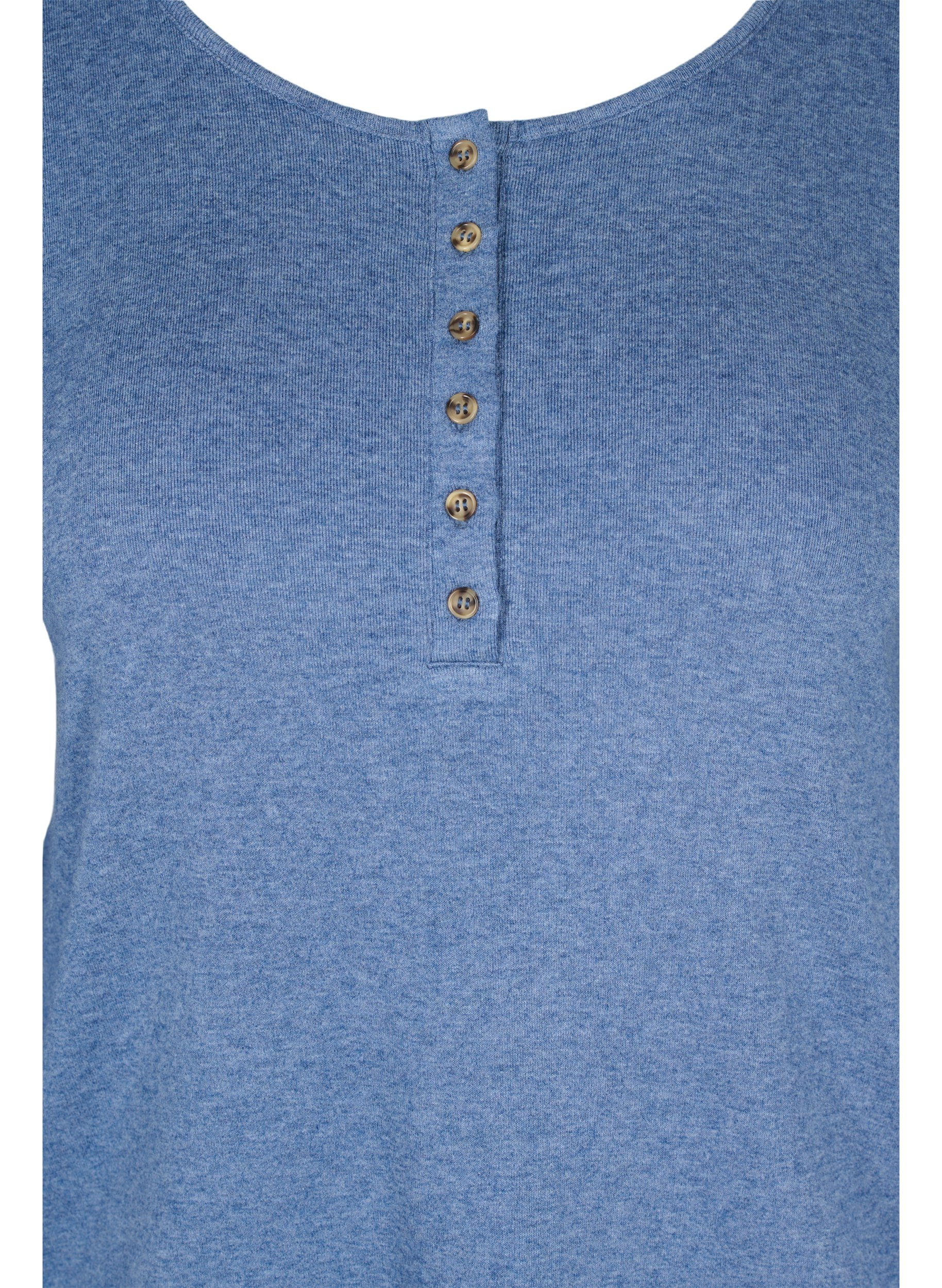 Meleerattu pusero napeilla ja 3/4-hihoilla, Blue Melange, Packshot image number 2