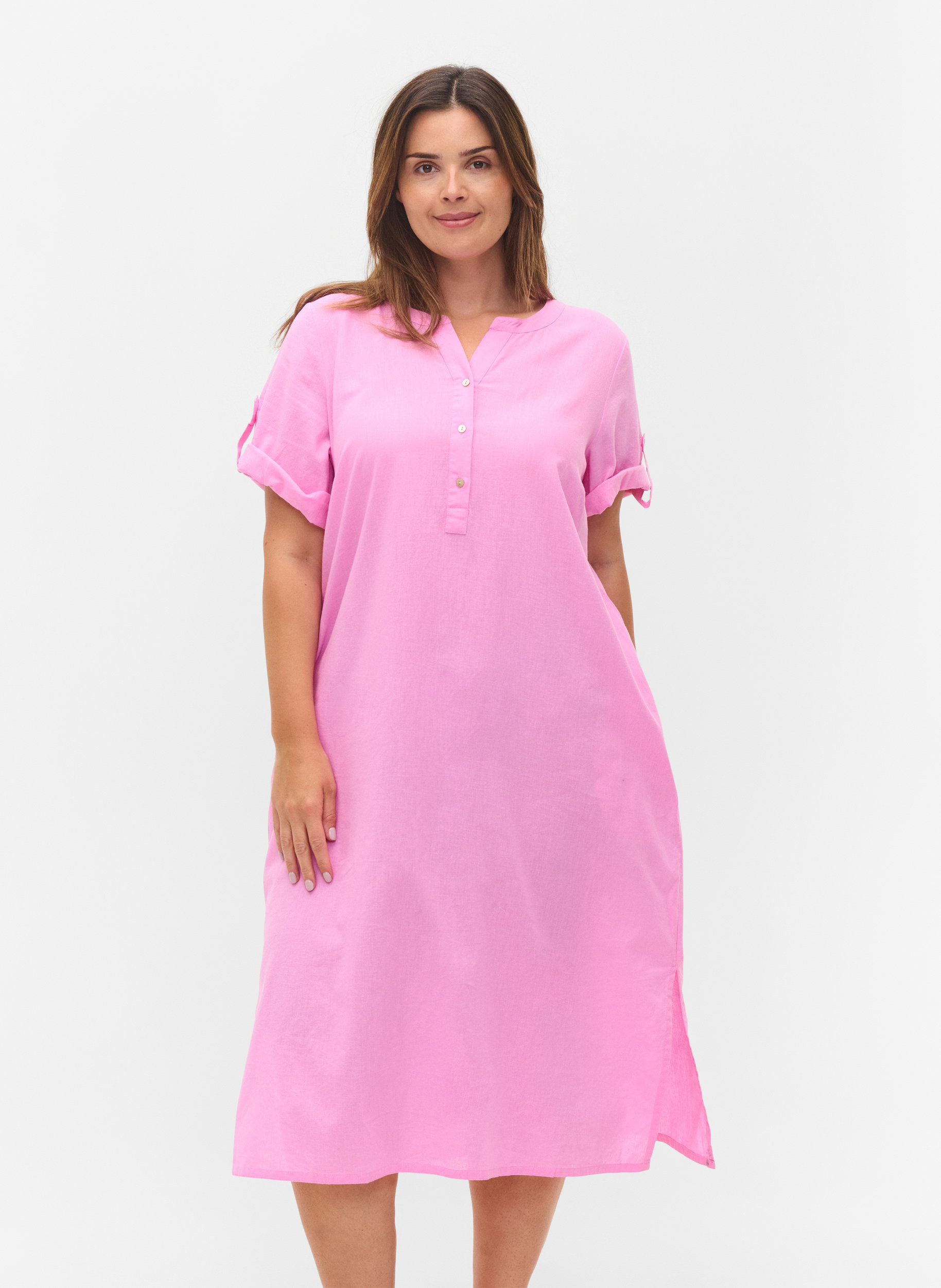 Pitkä paitamekko lyhyillä hihoilla, Begonia Pink, Model image number 0