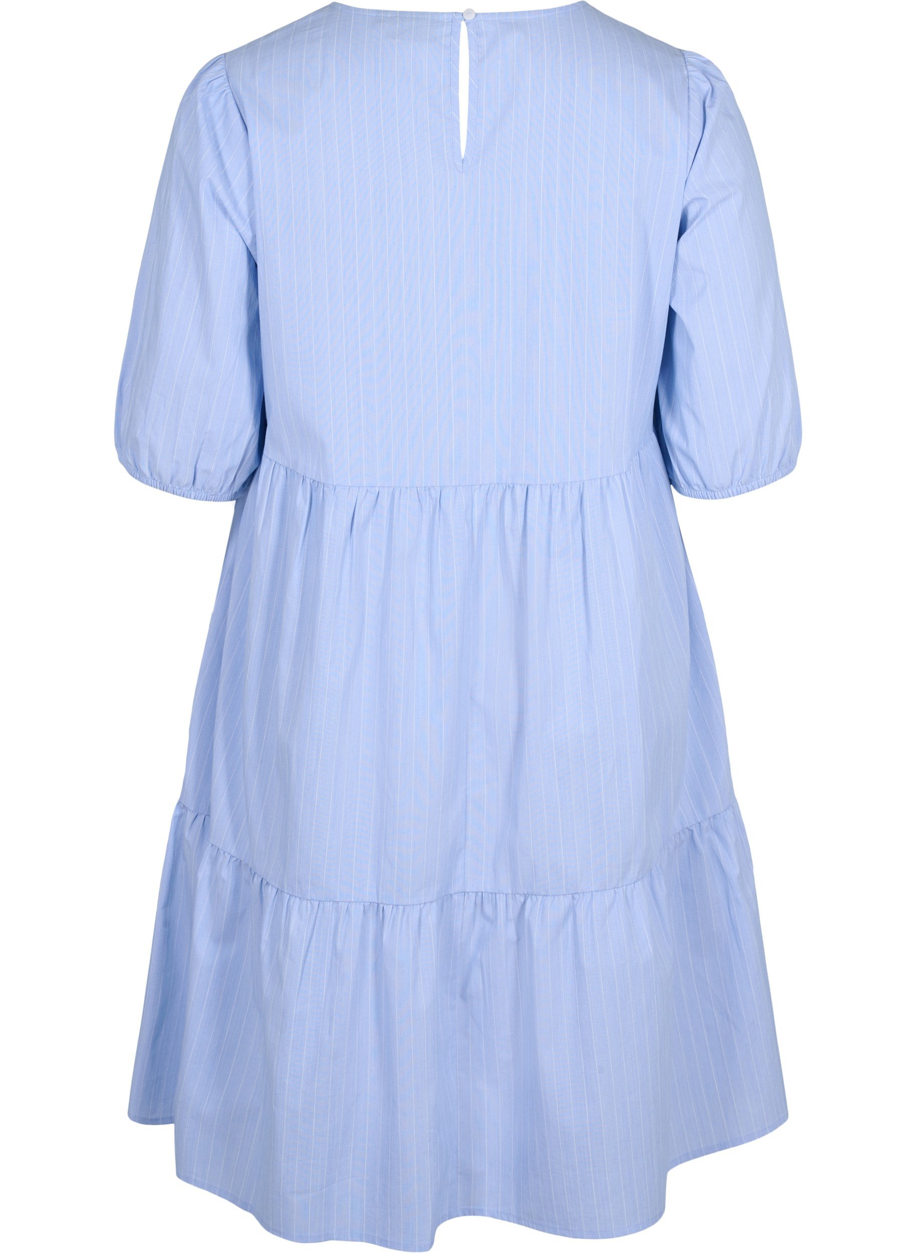 Raidallinen mekko lyhyillä puhvihihoilla, Blue As Sample, Packshot image number 1