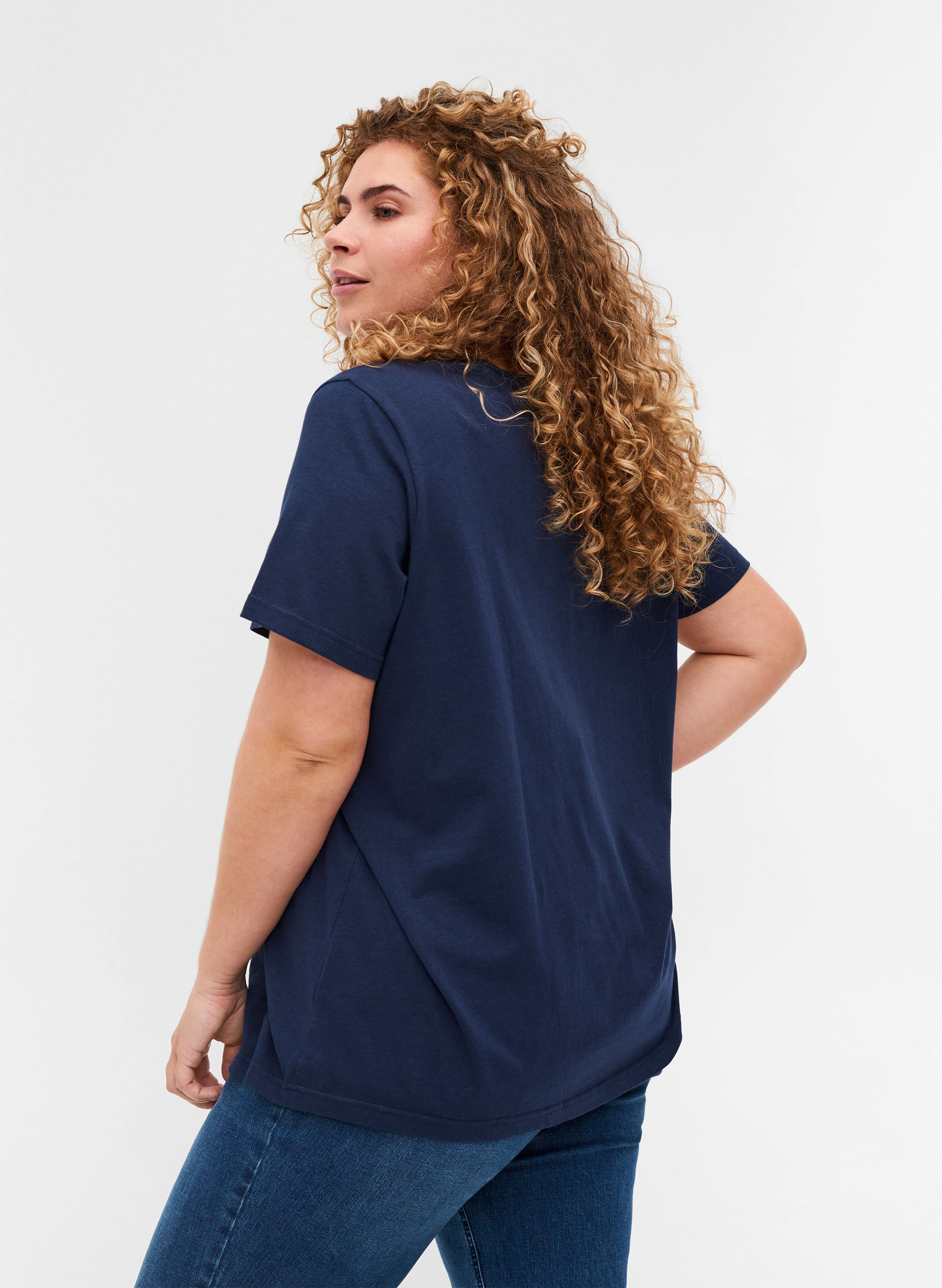 Lyhythihainen t-paita v-aukolla ja mesh-kankaalla, Navy Blazer, Model image number 1