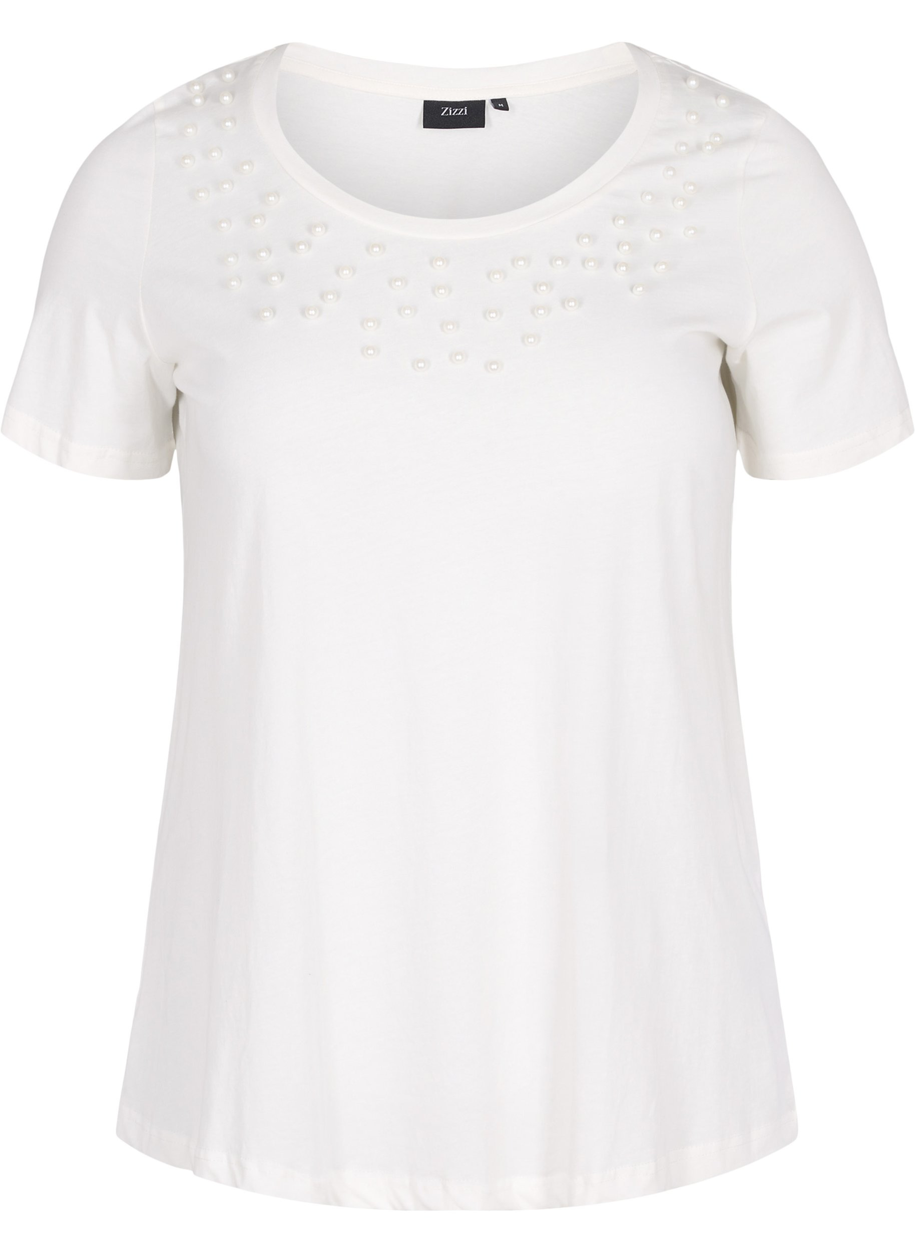 Puuvillainen t-paita helmillä, Warm Off-white