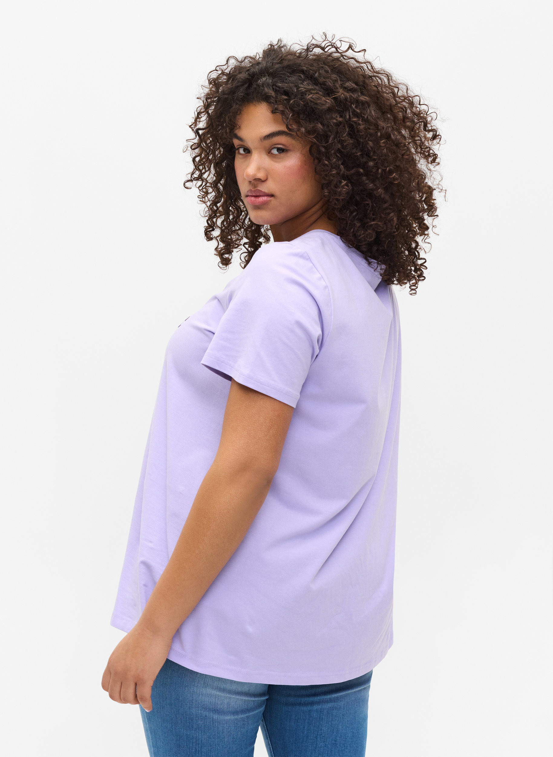 Lyhythihainen puuvillainen t-paita painatuksella,  Lavender LAMOUR, Model image number 1