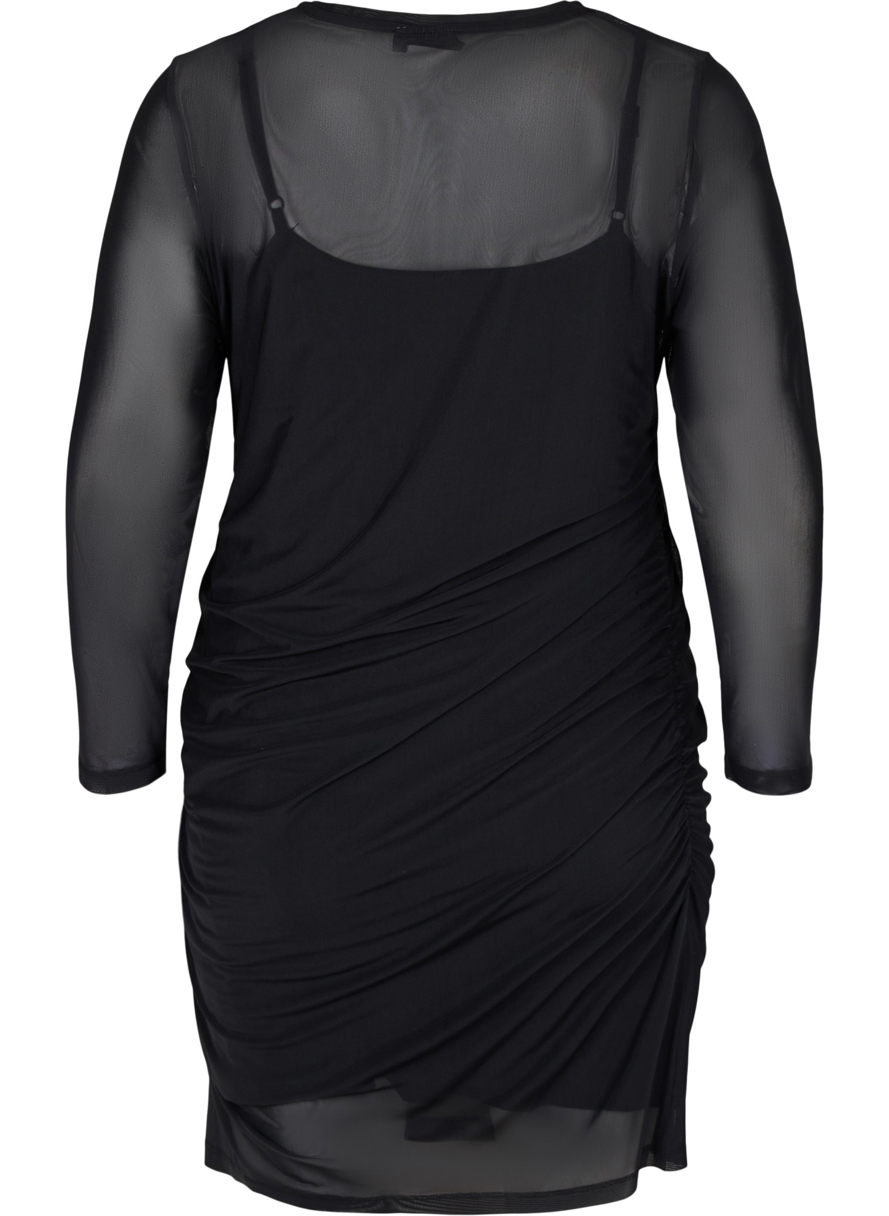 Tyköistuva mekko mesh-kankaasta 3/4-hihoilla, Black, Packshot image number 1