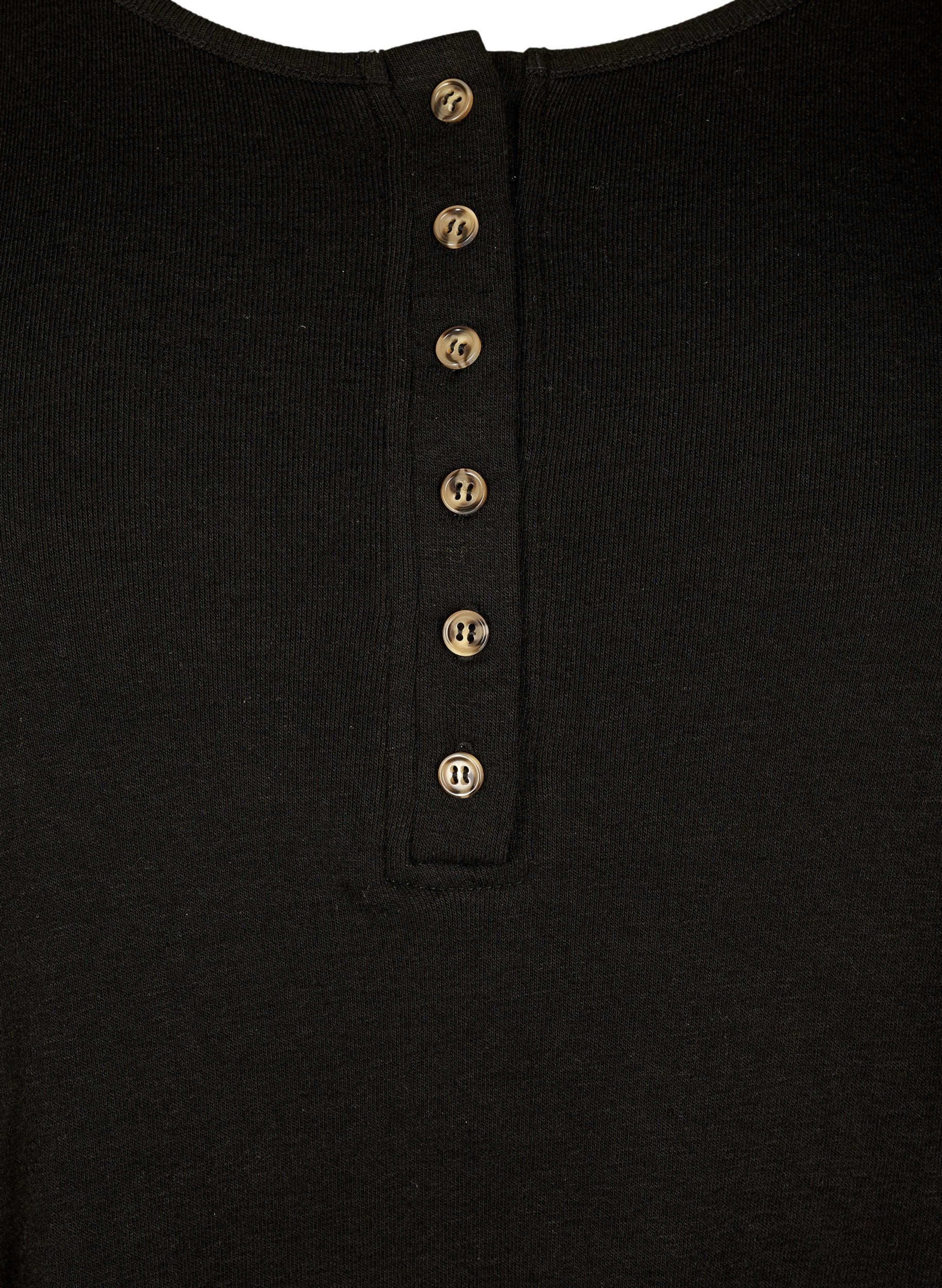 Yksivärinen pusero napeilla ja 3/4-hihoilla, Black, Packshot image number 2