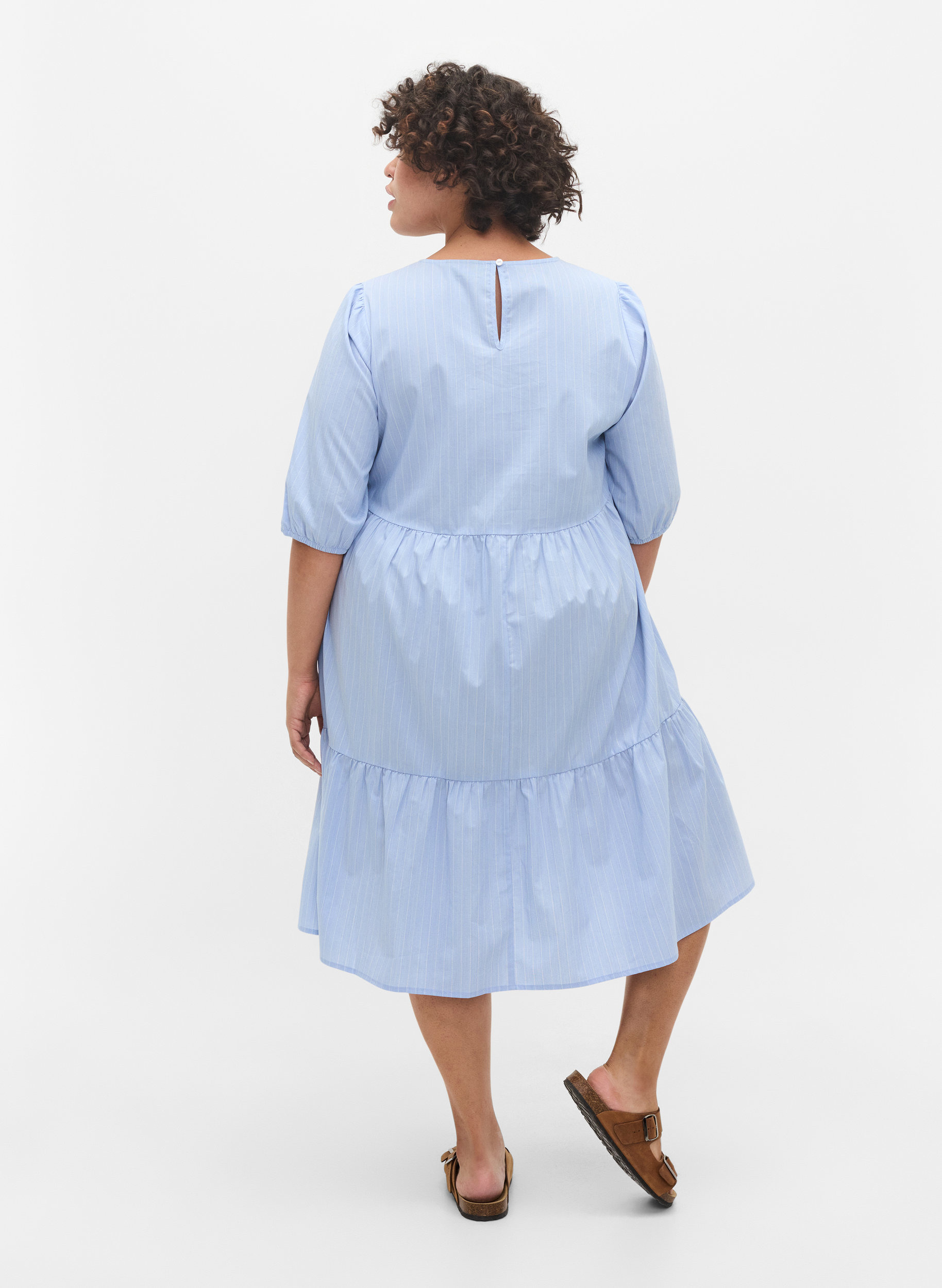 Raidallinen mekko lyhyillä puhvihihoilla, Blue As Sample, Model image number 1