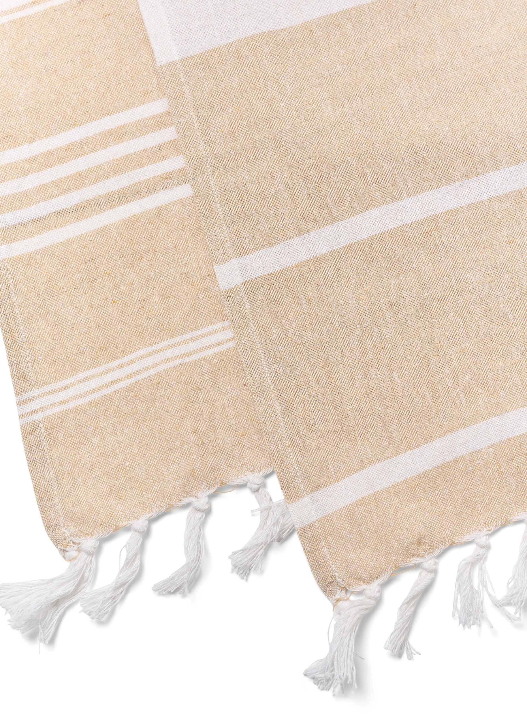 2 kpl raidallisia pyyhkeitä hapsuilla, 2-Pack Beige, Packshot image number 2