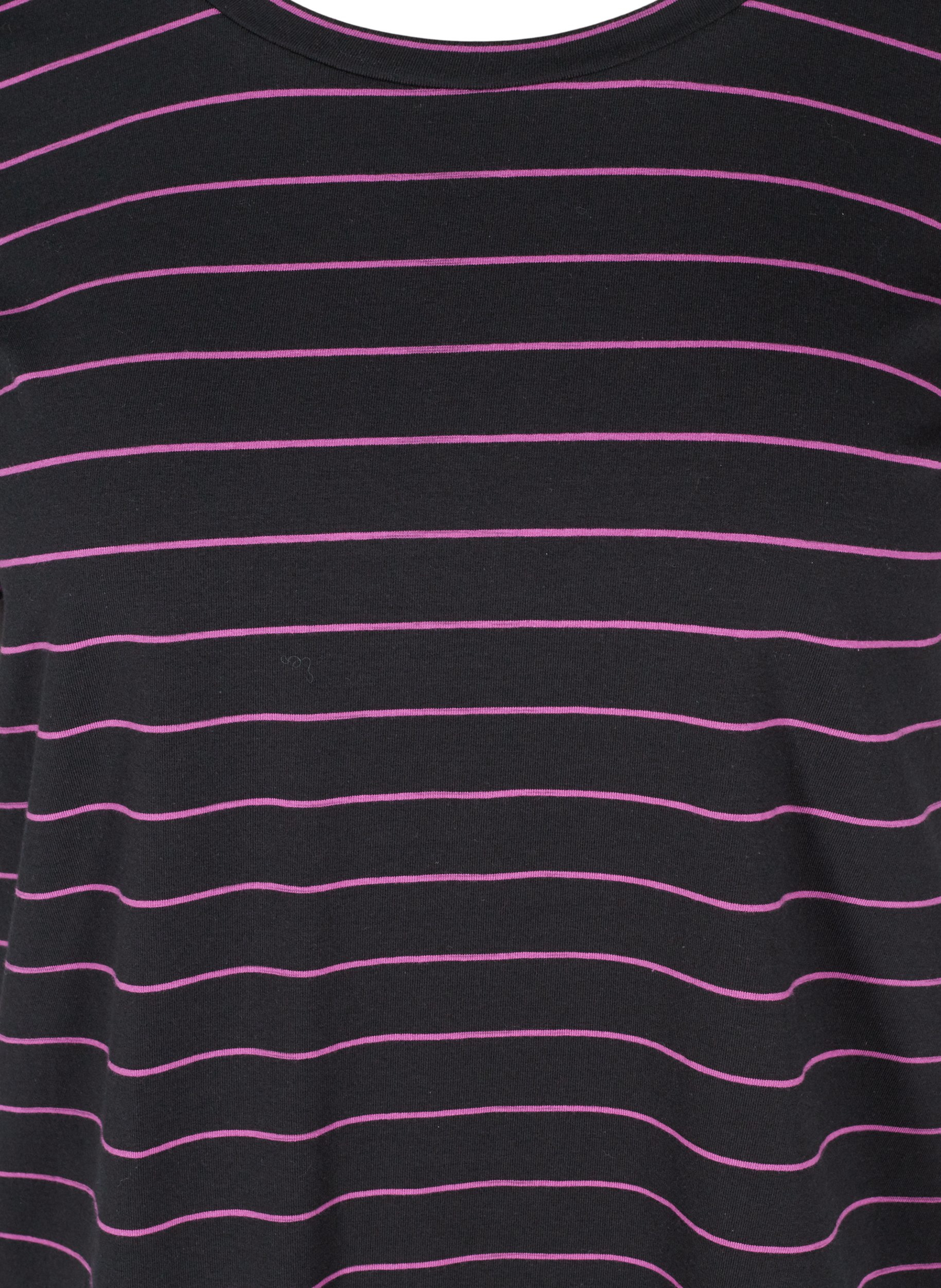 Raidallinen t-paita puuvillasta , Black w. Purple , Packshot image number 2