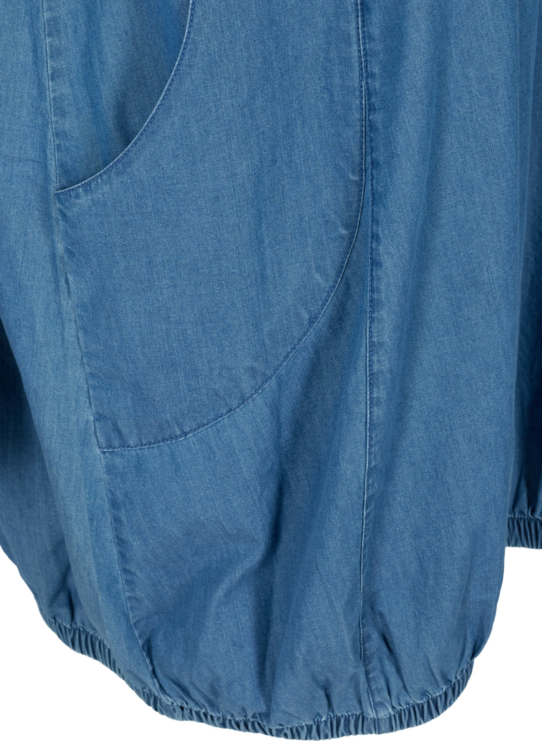 Lyhythihainen farkkumekko taskuilla , Blue denim, Packshot image number 3