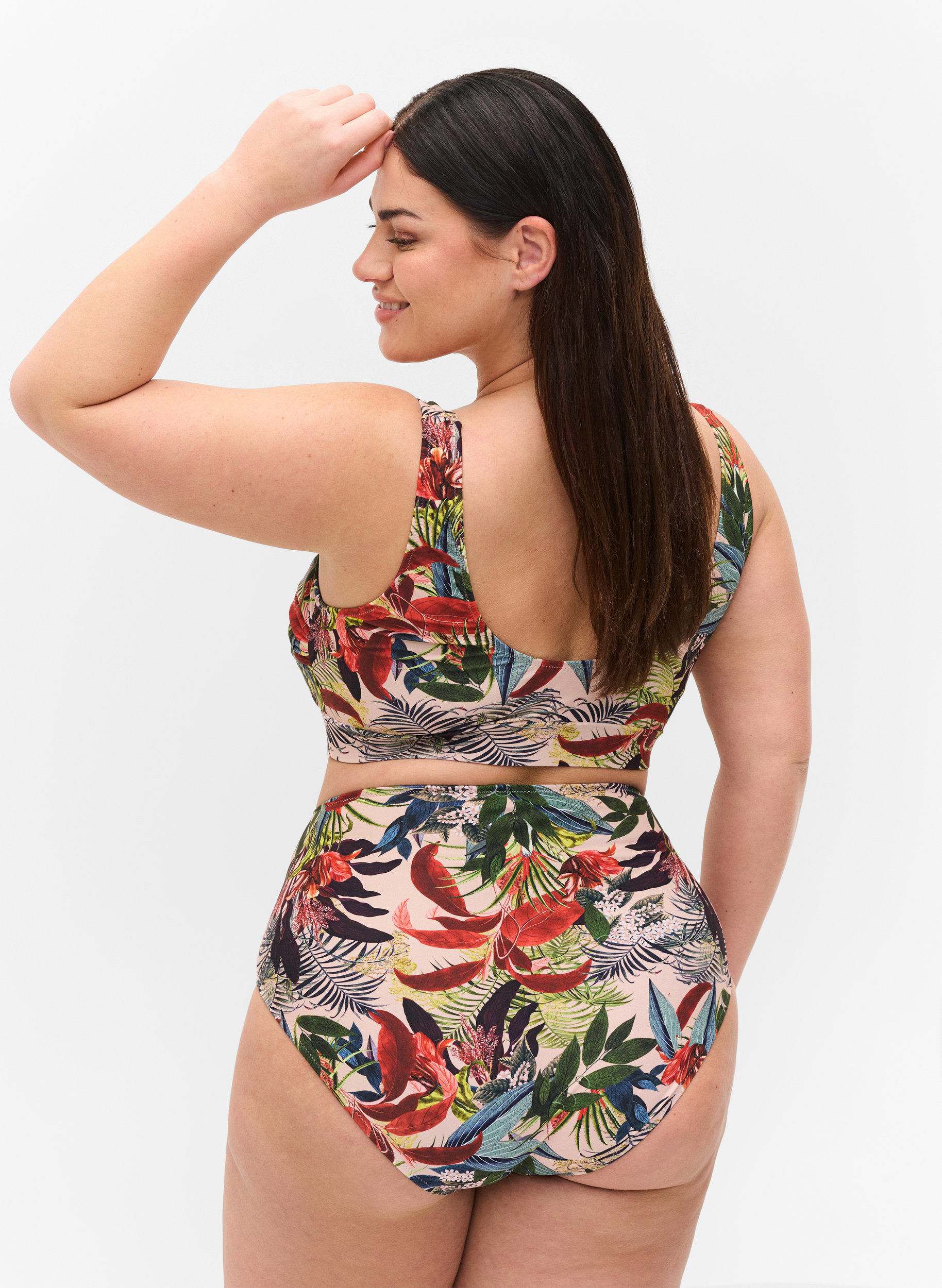 Korkeavyötäröinen bikinialaosa kuosilla, Palm Print, Model