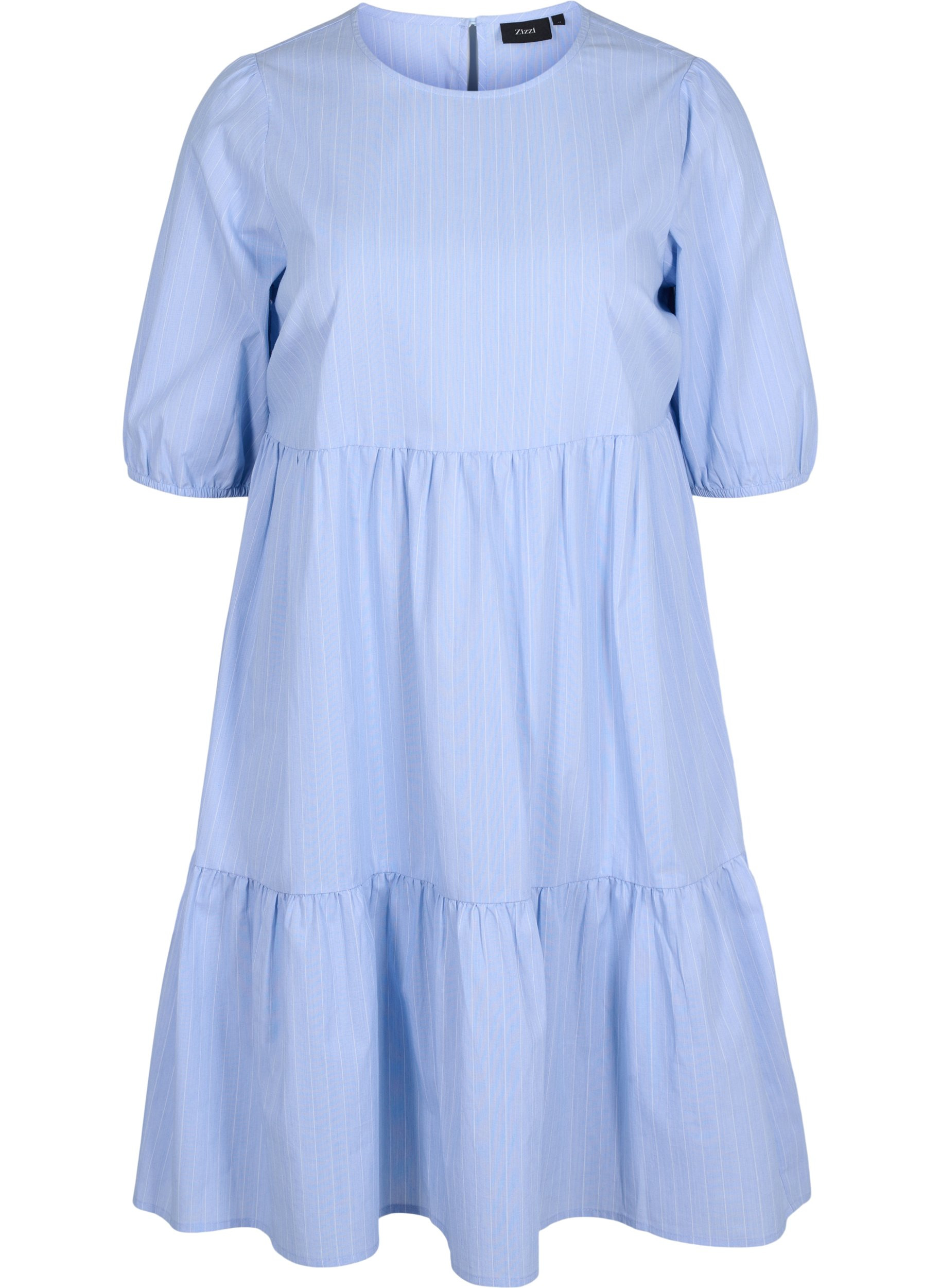 Raidallinen mekko lyhyillä puhvihihoilla, Blue As Sample, Packshot image number 0