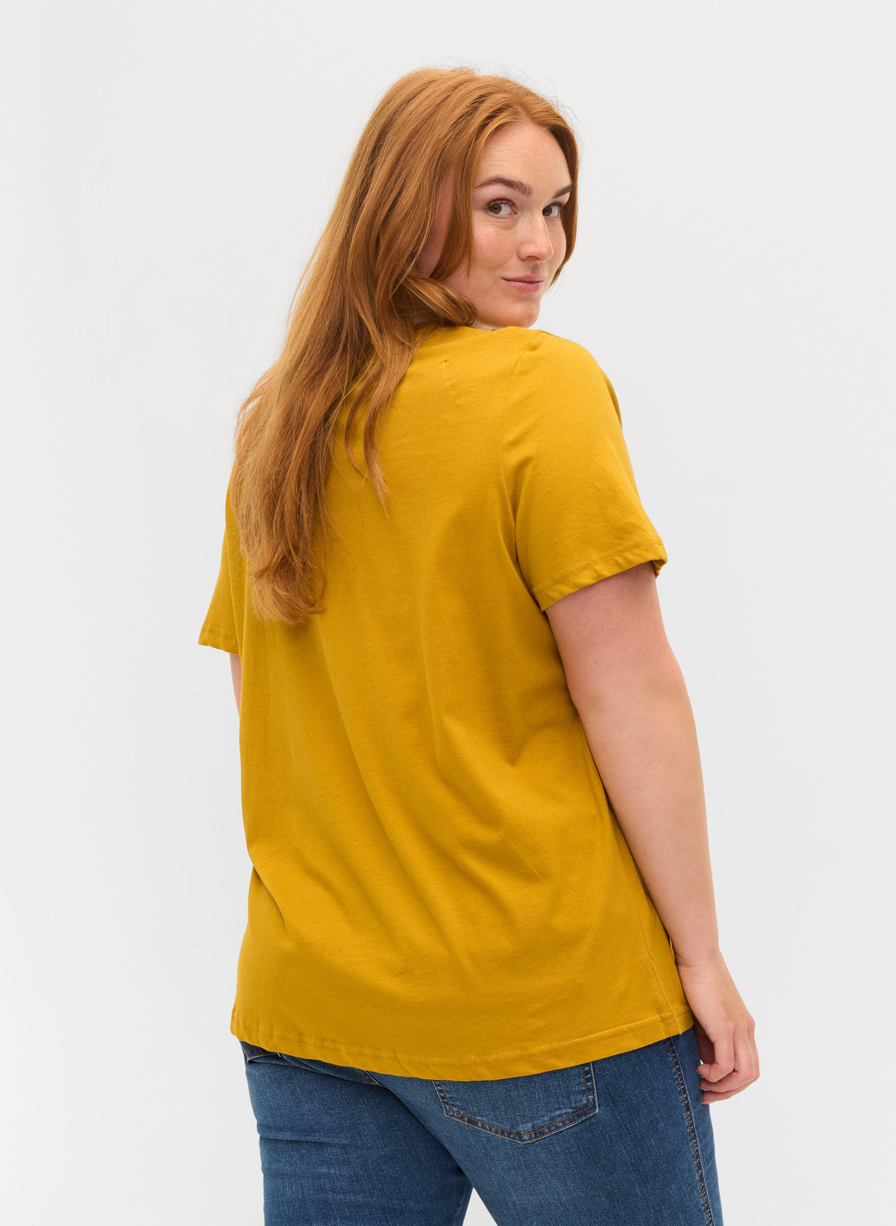 Lyhythihainen puuvillainen t-paita painatuksella, Harvest Gold, Model image number 1