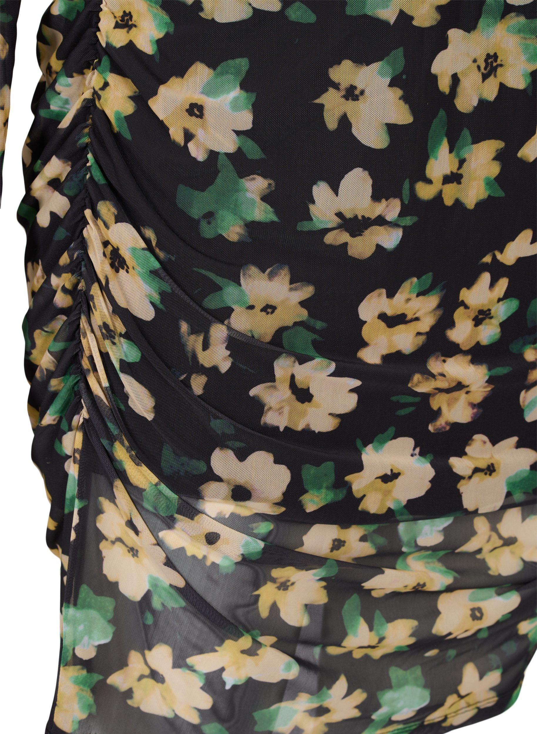 Tyköistuva mekko mesh-kankaasta 3/4-hihoilla, Yellow Green AOP, Packshot image number 3