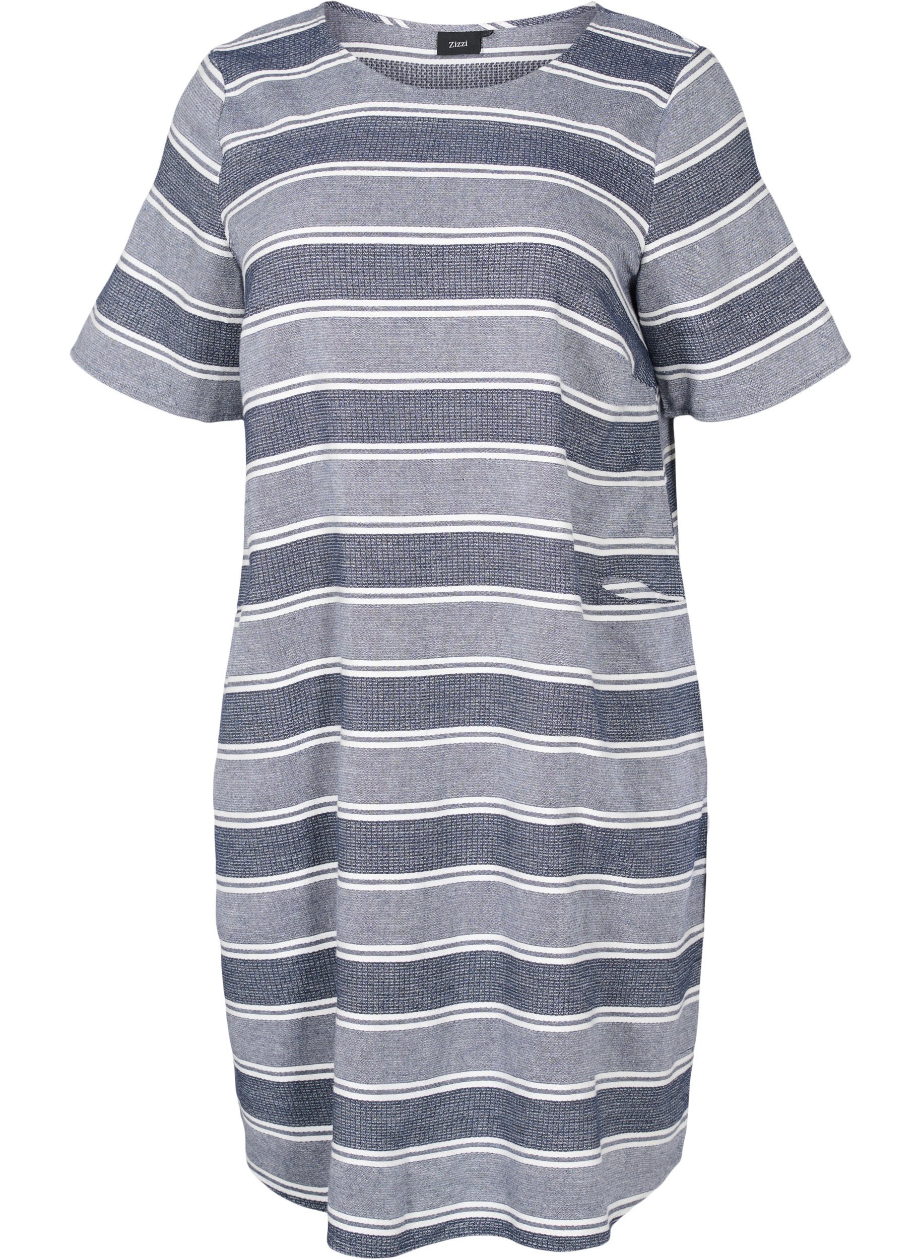 Raidallinen mekko lyhyillä hihoilla, Blue Stripe, Packshot image number 0