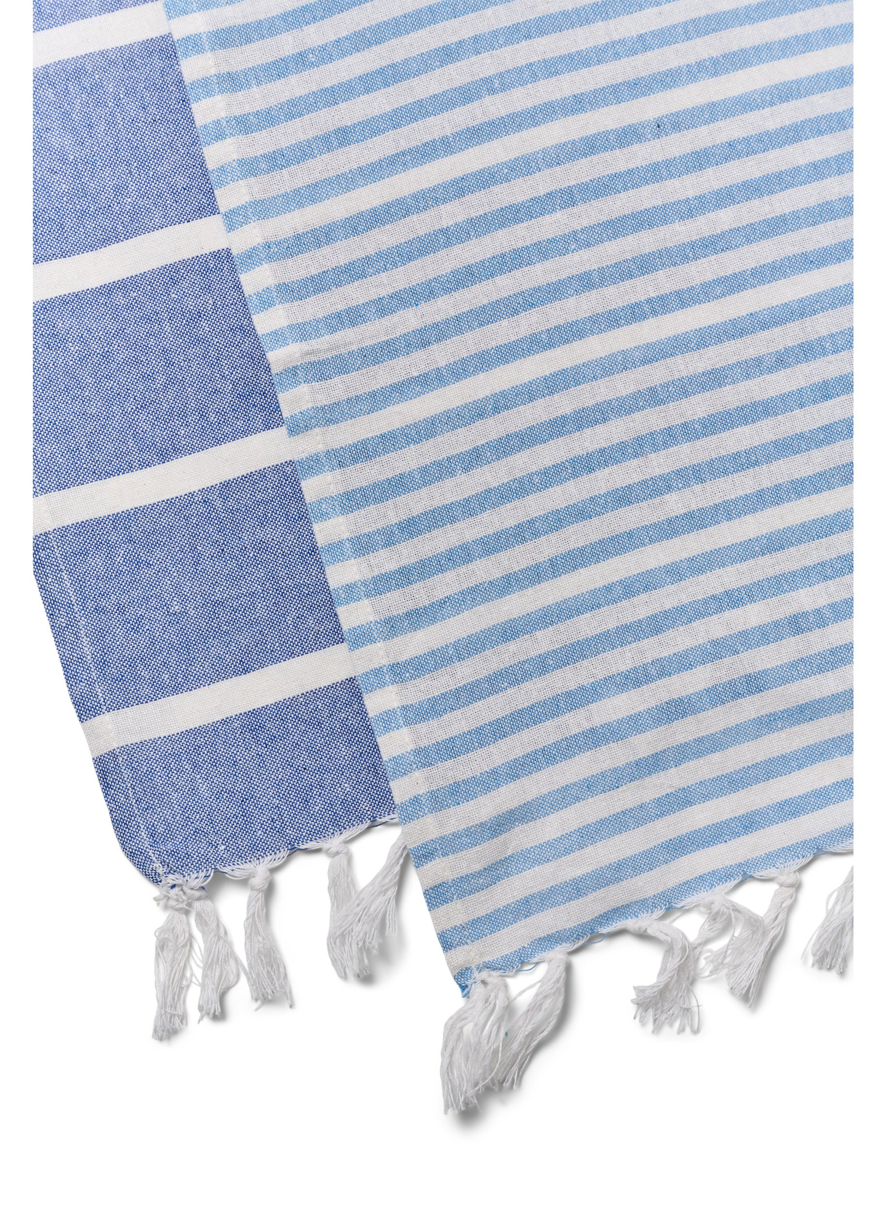 2 kpl raidallisia pyyhkeitä hapsuilla, 2-Pack Blue, Packshot image number 2