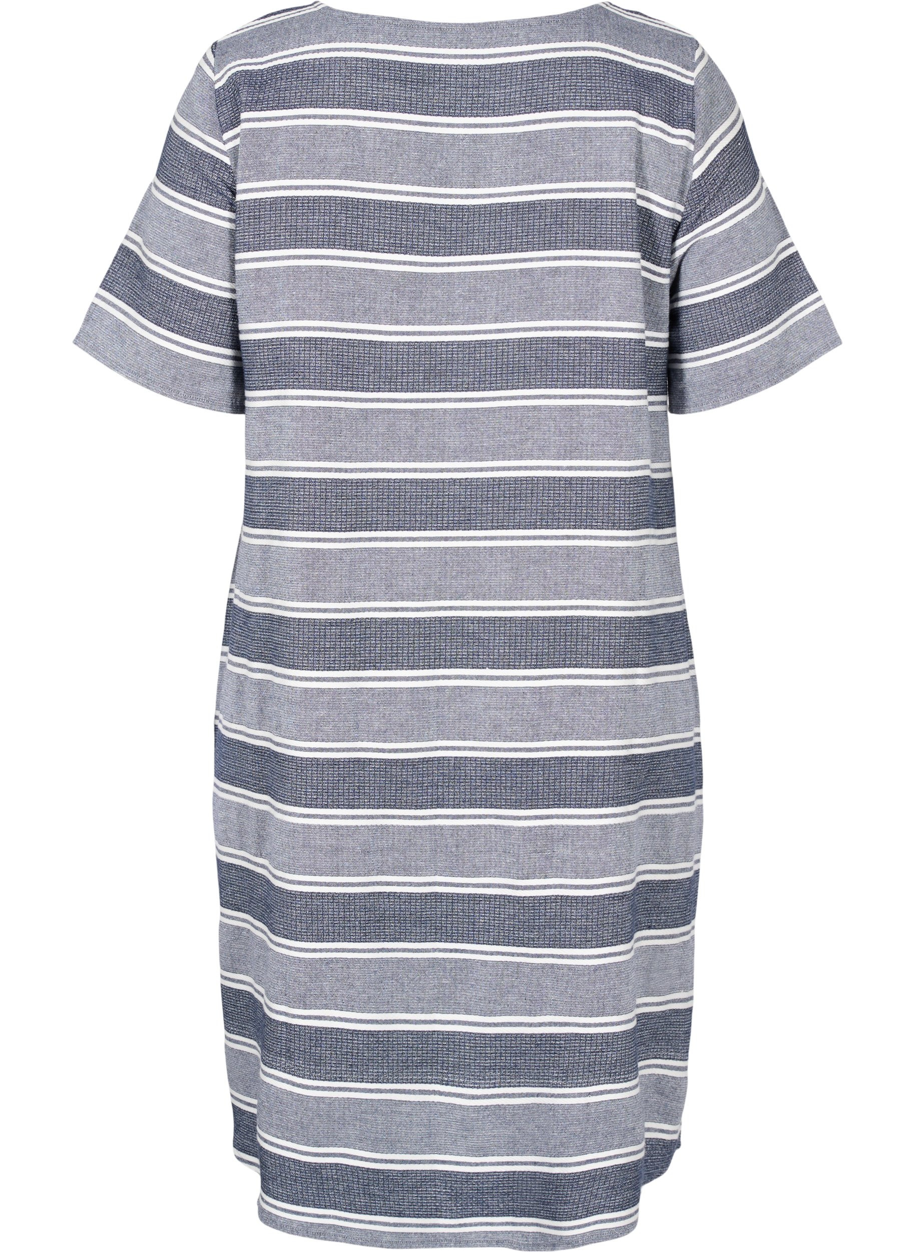Raidallinen mekko lyhyillä hihoilla, Blue Stripe, Packshot image number 1