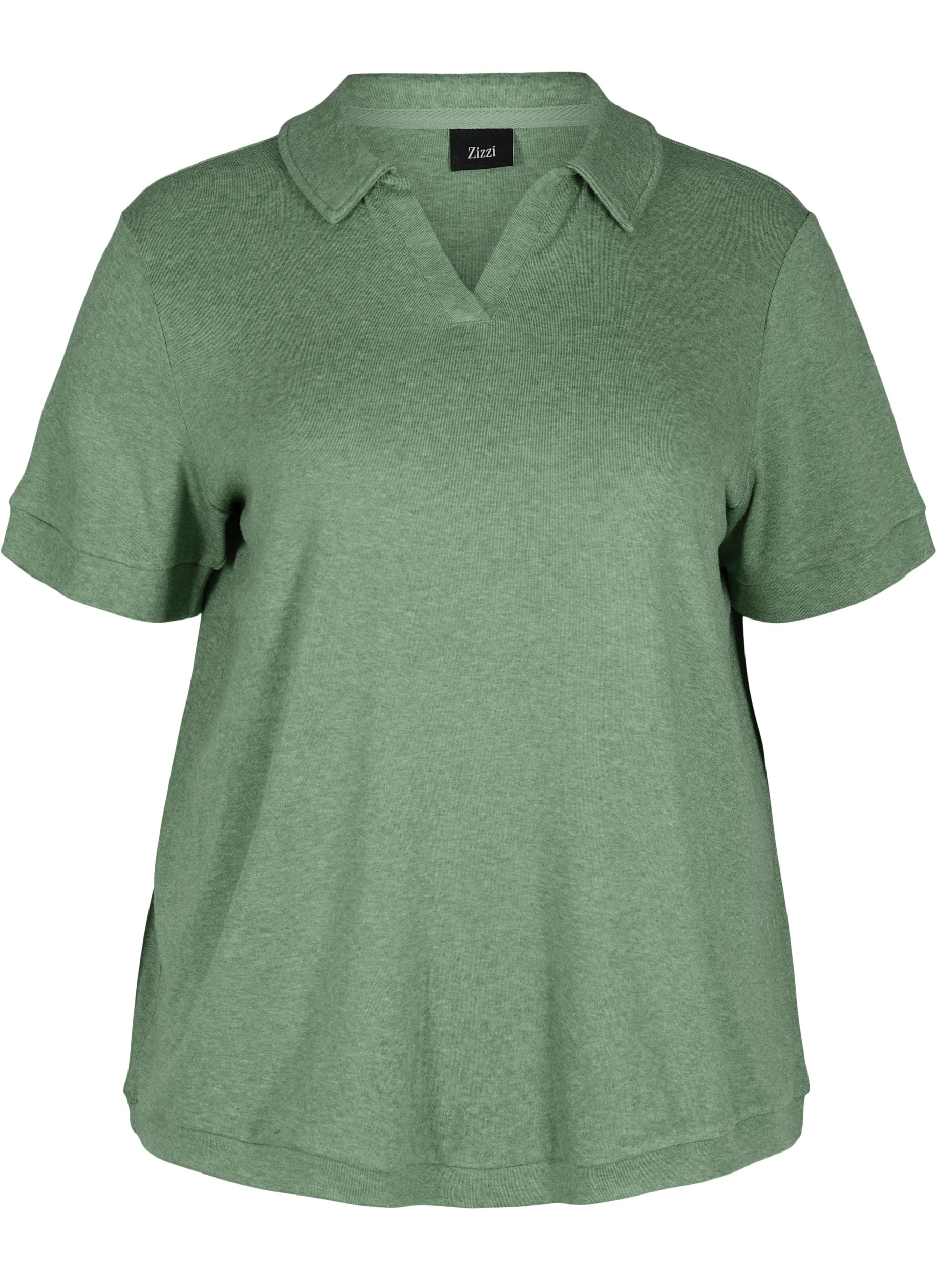 Meleerattu pusero kauluksella ja 2/4-hihoilla, Green Melange, Packshot image number 0
