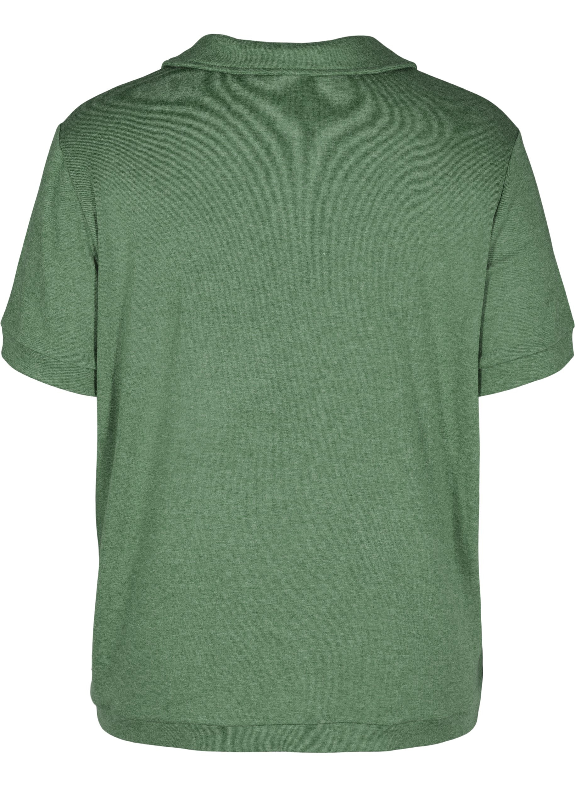 Meleerattu pusero kauluksella ja 2/4-hihoilla, Green Melange, Packshot image number 1