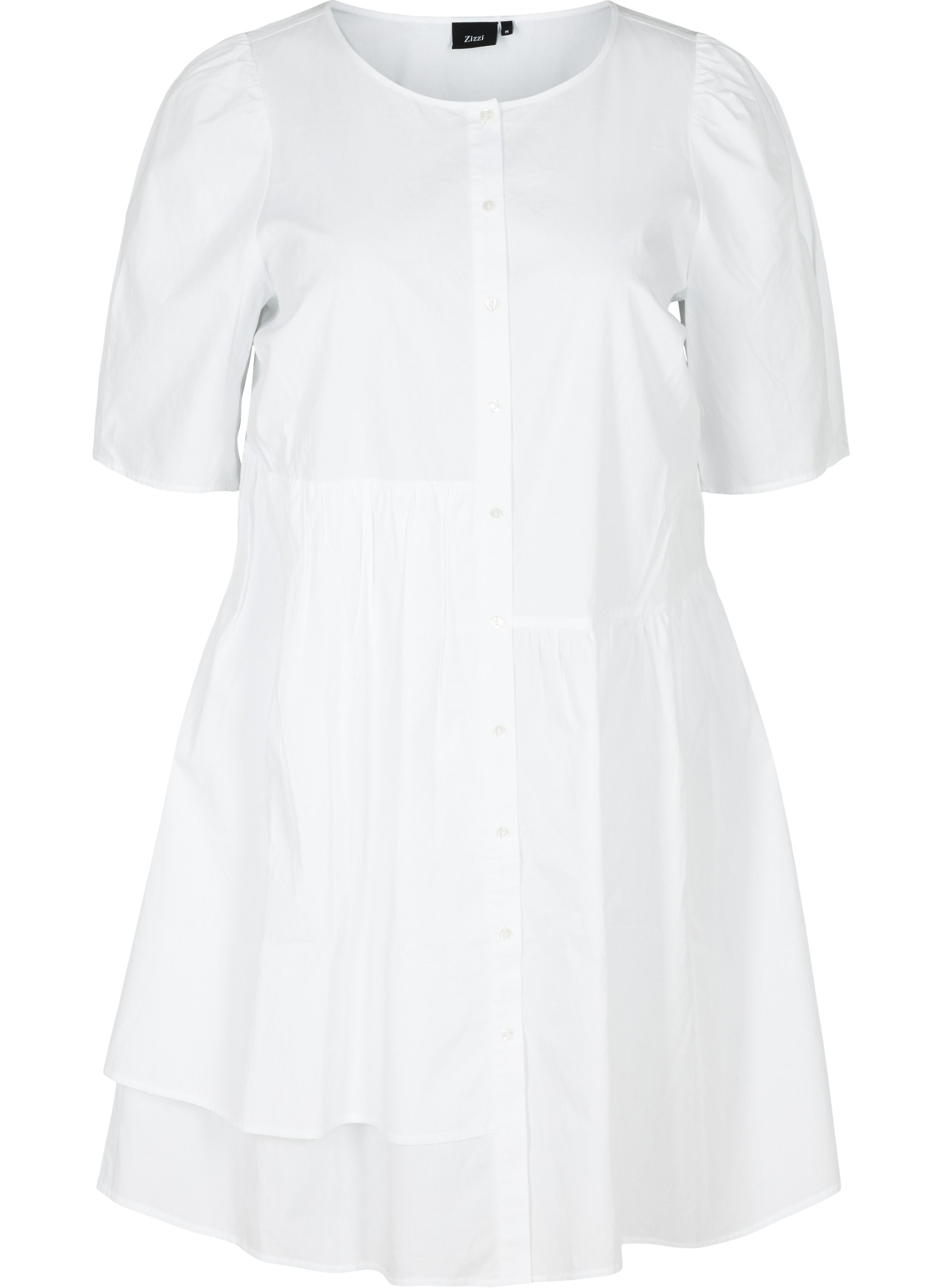 Puuvillainen paitamekko puhvihihoilla , Bright White, Packshot image number 0