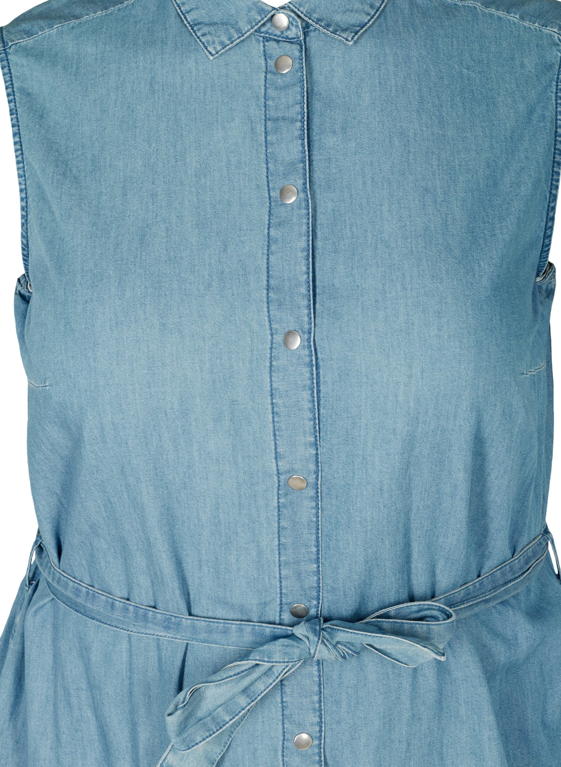 Farkkukankaasta valmistettu paitamekko nauhalla, Blue denim, Packshot image number 2