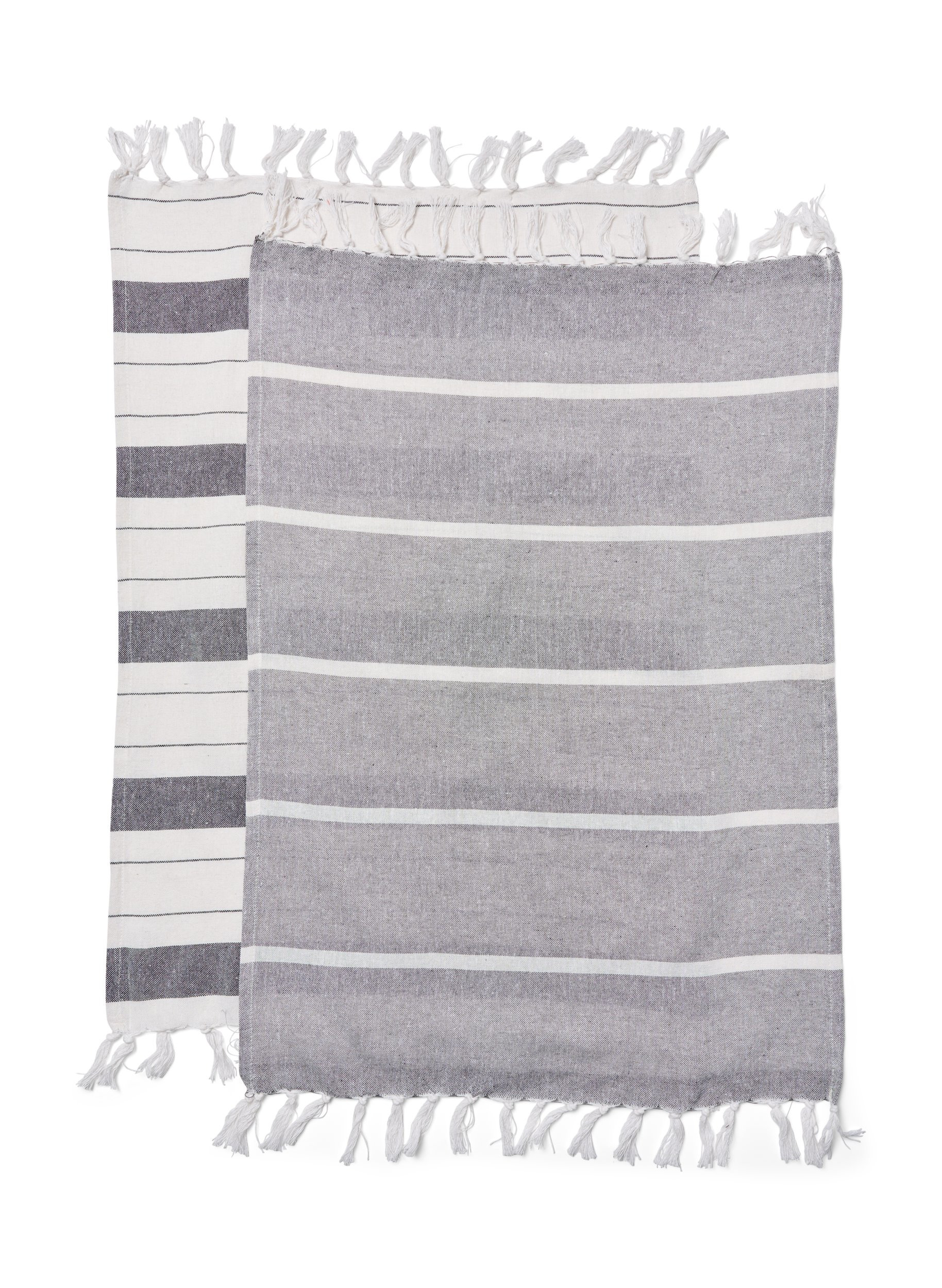 2 kpl raidallisia pyyhkeitä hapsuilla, 2-Pack Grey, Packshot image number 1