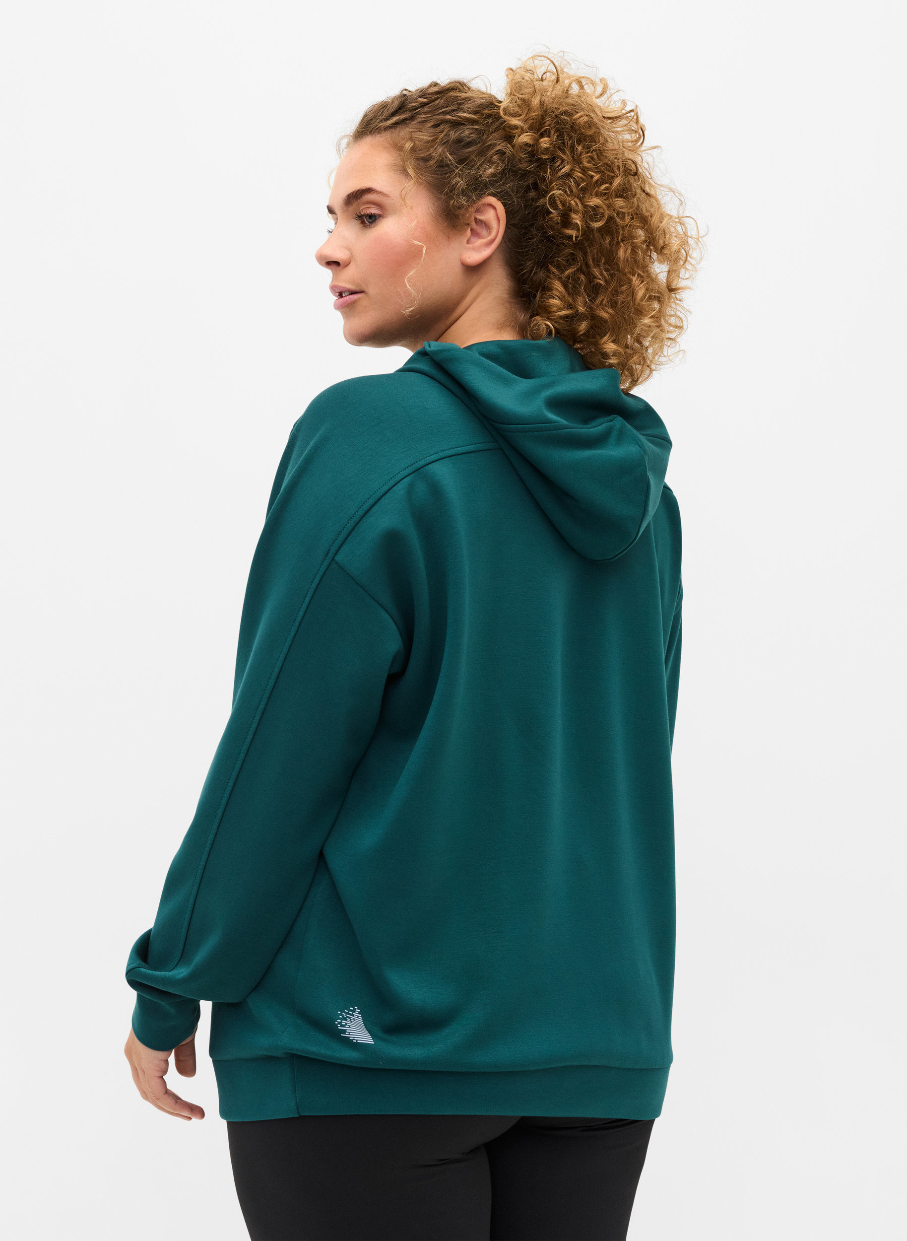 Väljä svetari hupulla, Deep Teal, Model