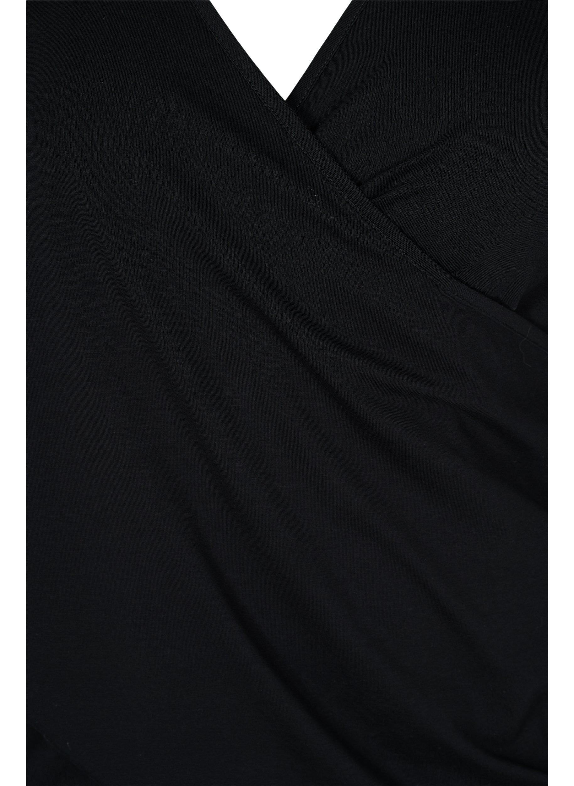 Puuvillapusero 3/4-hihoilla ja kietaisuvaikutelmalla, Black, Packshot image number 2