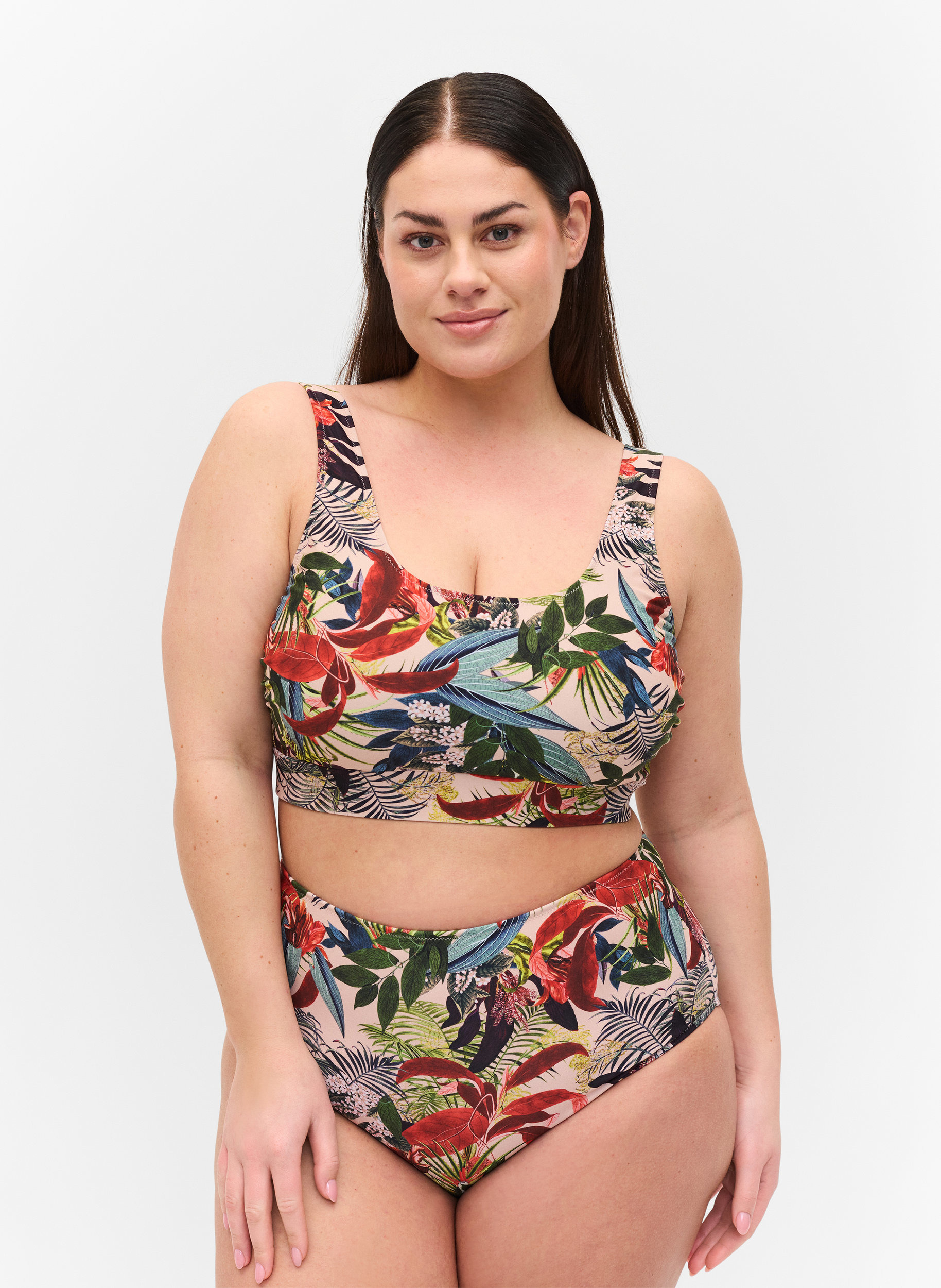 Korkeavyötäröinen bikinialaosa kuosilla, Palm Print, Model