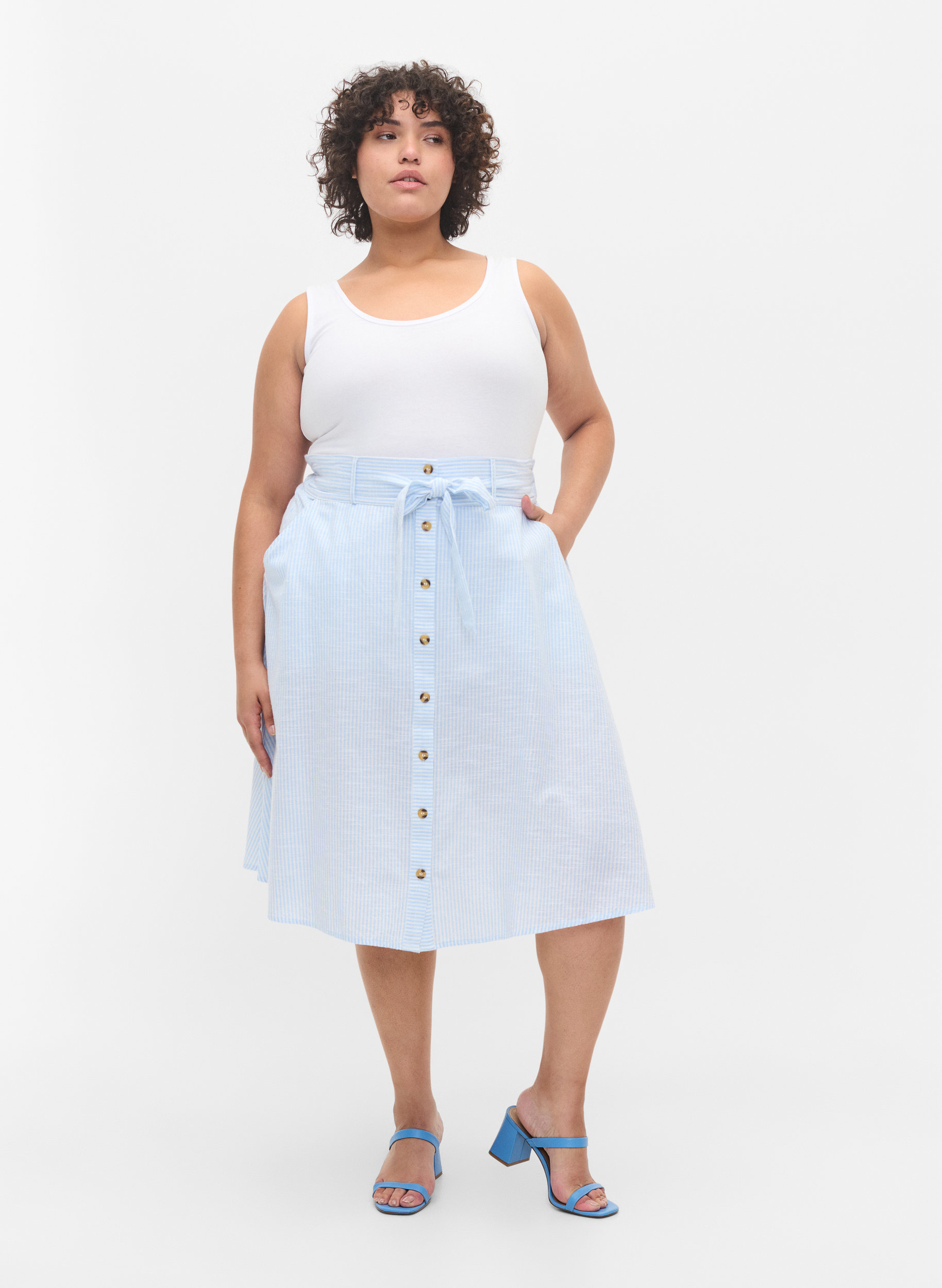 Raidallinen puuvillahame taskuilla, Blue Bell Stripe, Model