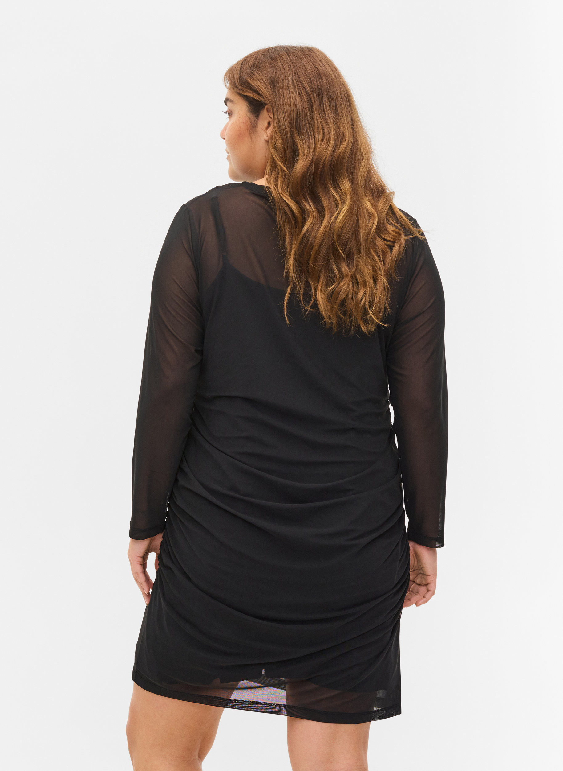 Tyköistuva mekko mesh-kankaasta 3/4-hihoilla, Black, Model image number 1