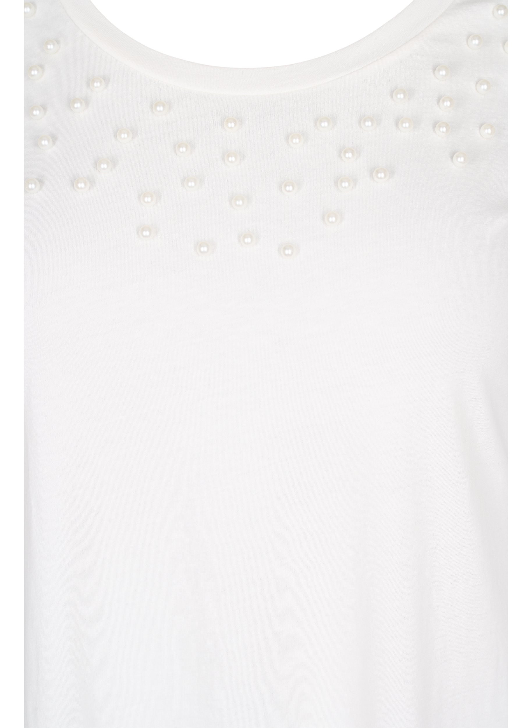 Puuvillainen t-paita helmillä, Warm Off-white, Packshot image number 2