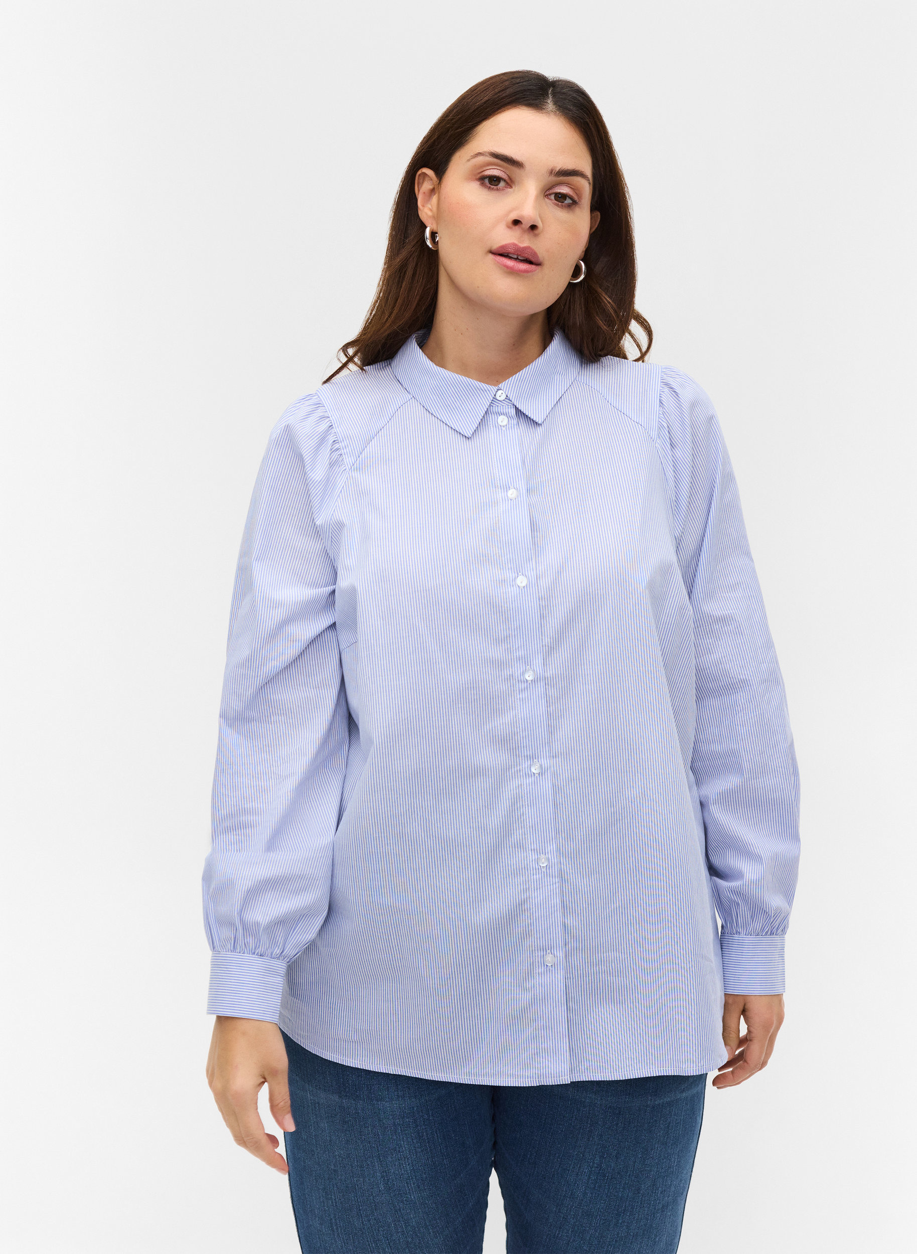 Raidallinen puuvillapaita, White/Blue stripe, Model