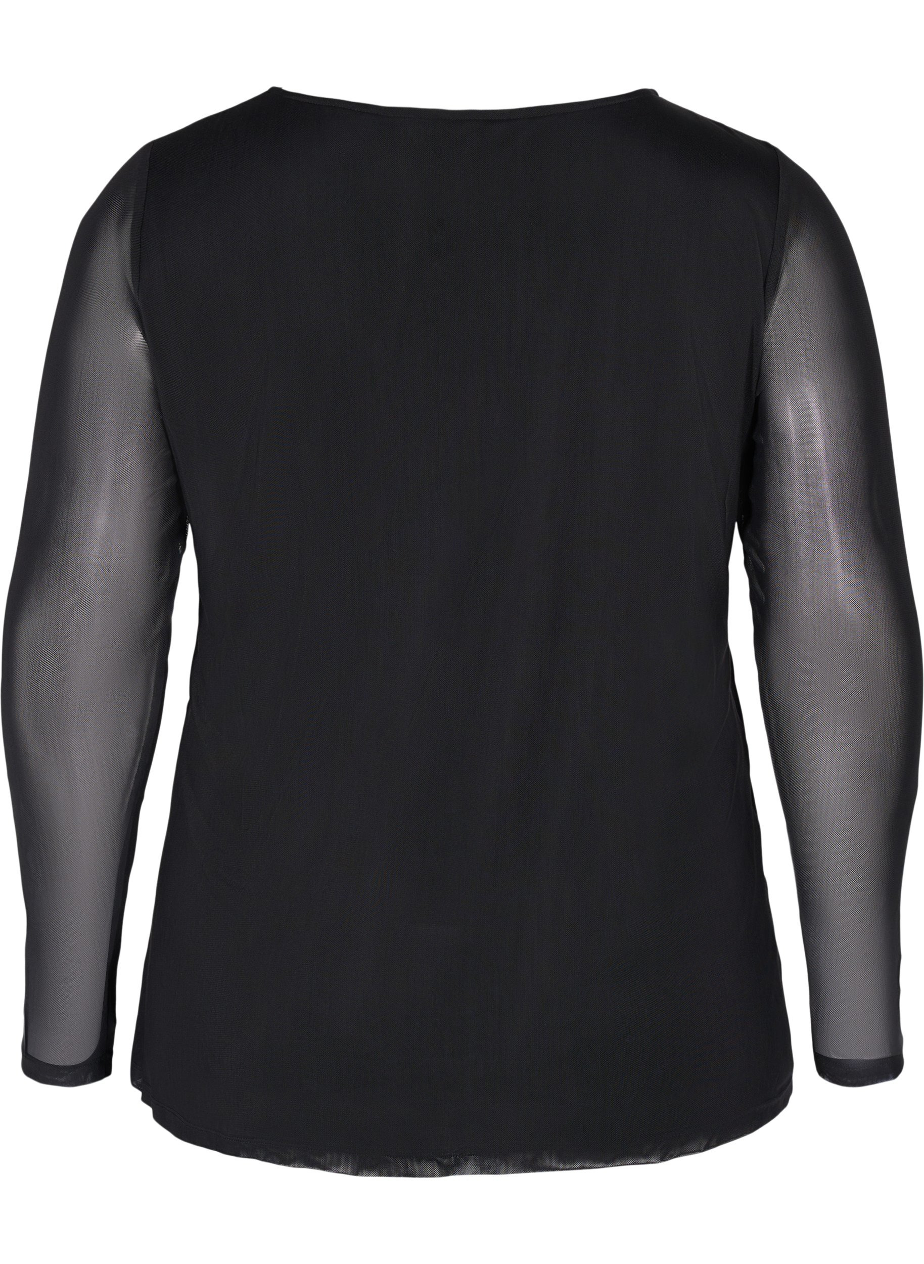 Tyköistuva pusero mesh-kankaalla , Black, Packshot image number 1