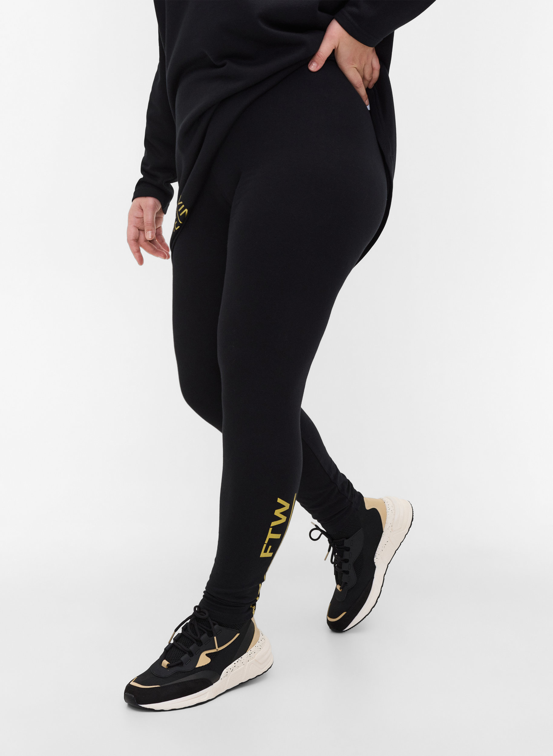 Puuvillaiset legginssit printillä, Black, Model image number 3