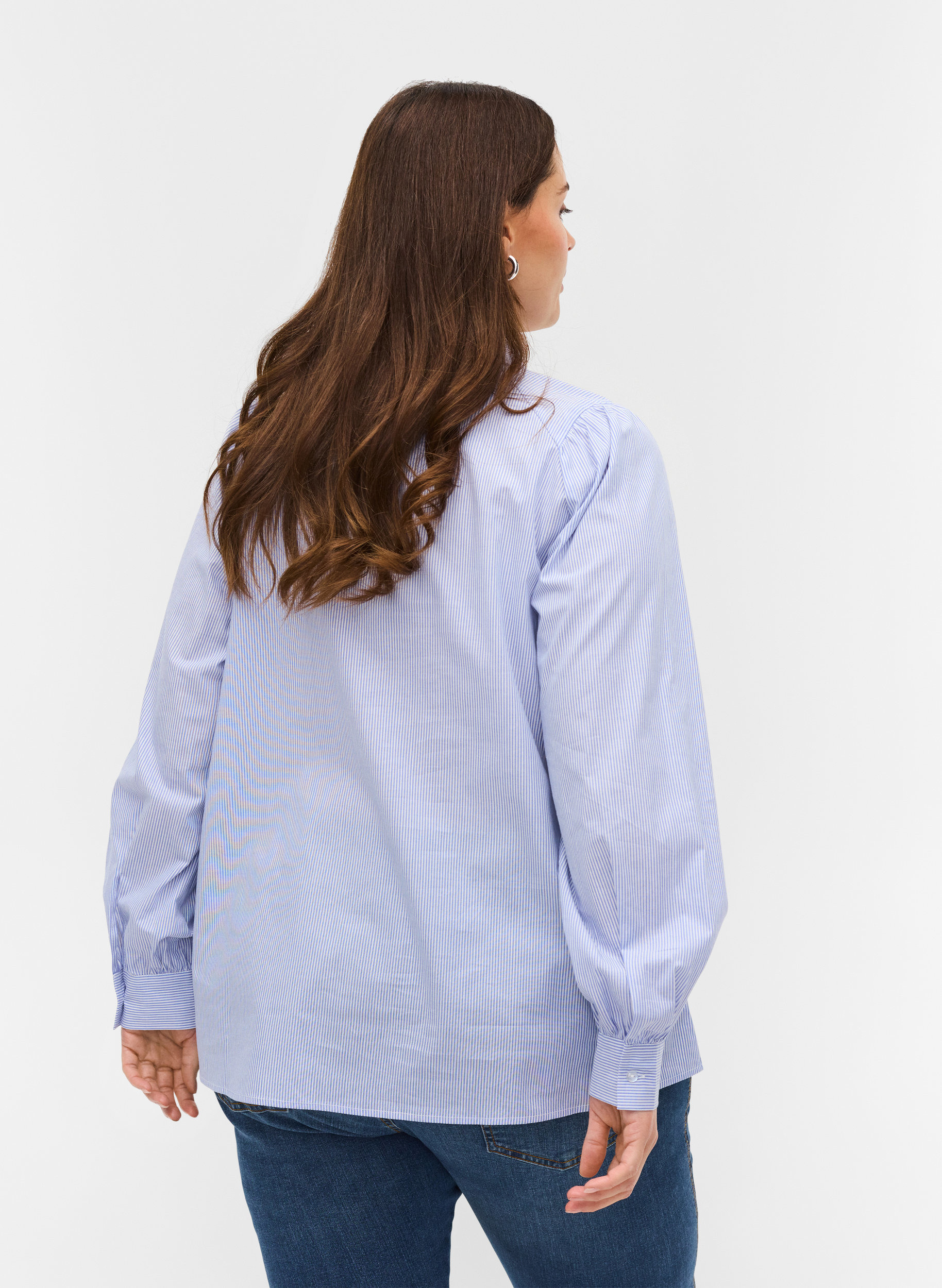 Raidallinen puuvillapaita, White/Blue stripe, Model