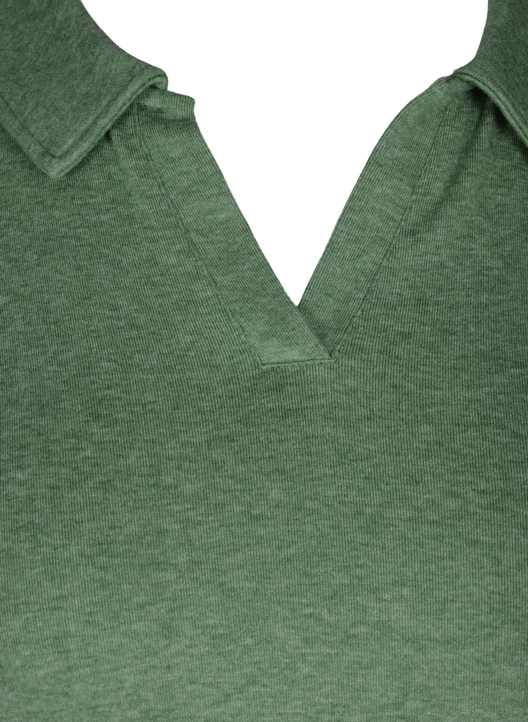 Meleerattu pusero kauluksella ja 2/4-hihoilla, Green Melange, Packshot image number 2